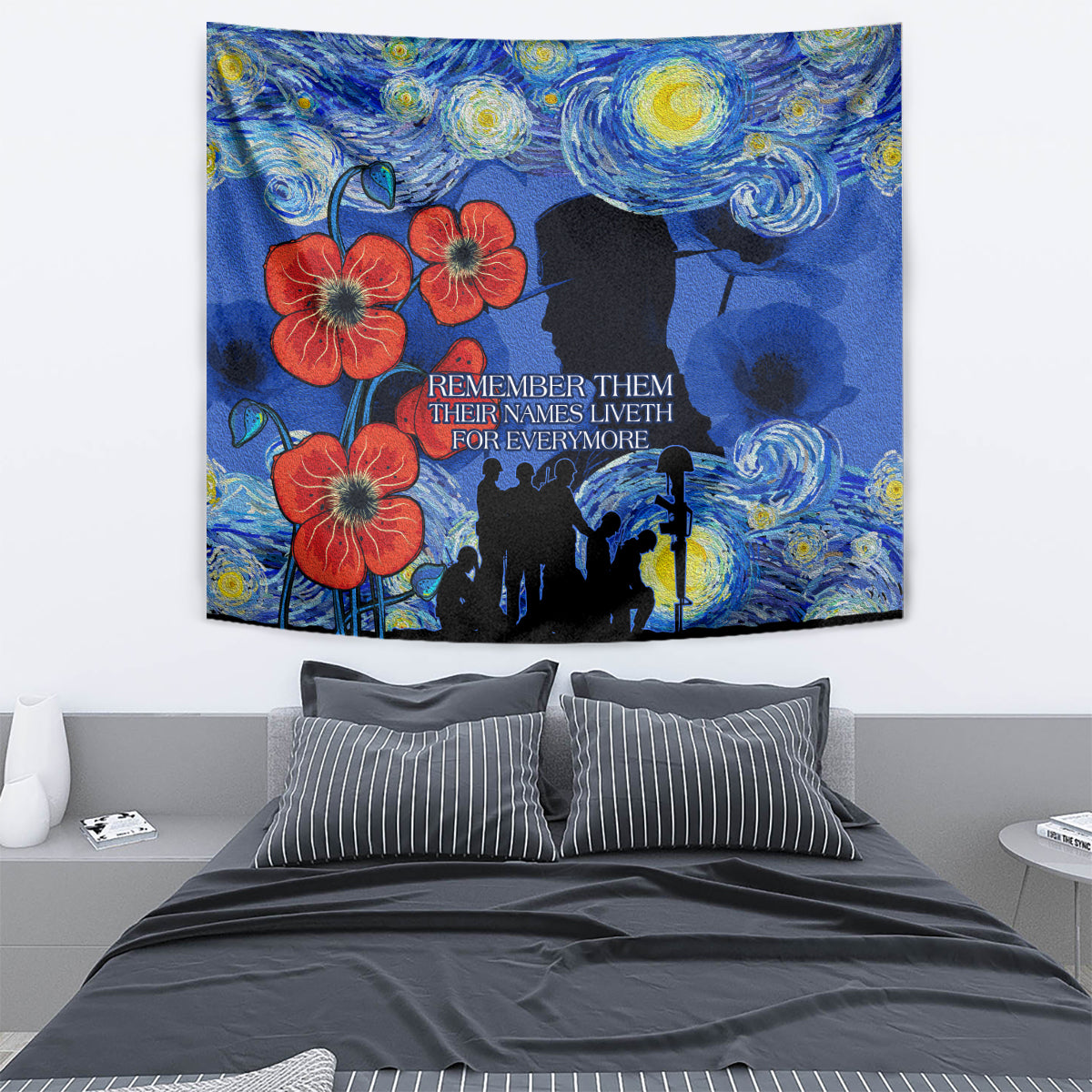 Remember Them ANZAC day Tapestry Soldier In Starry Night Oil Paint Style - Vibe Hoodie Shop