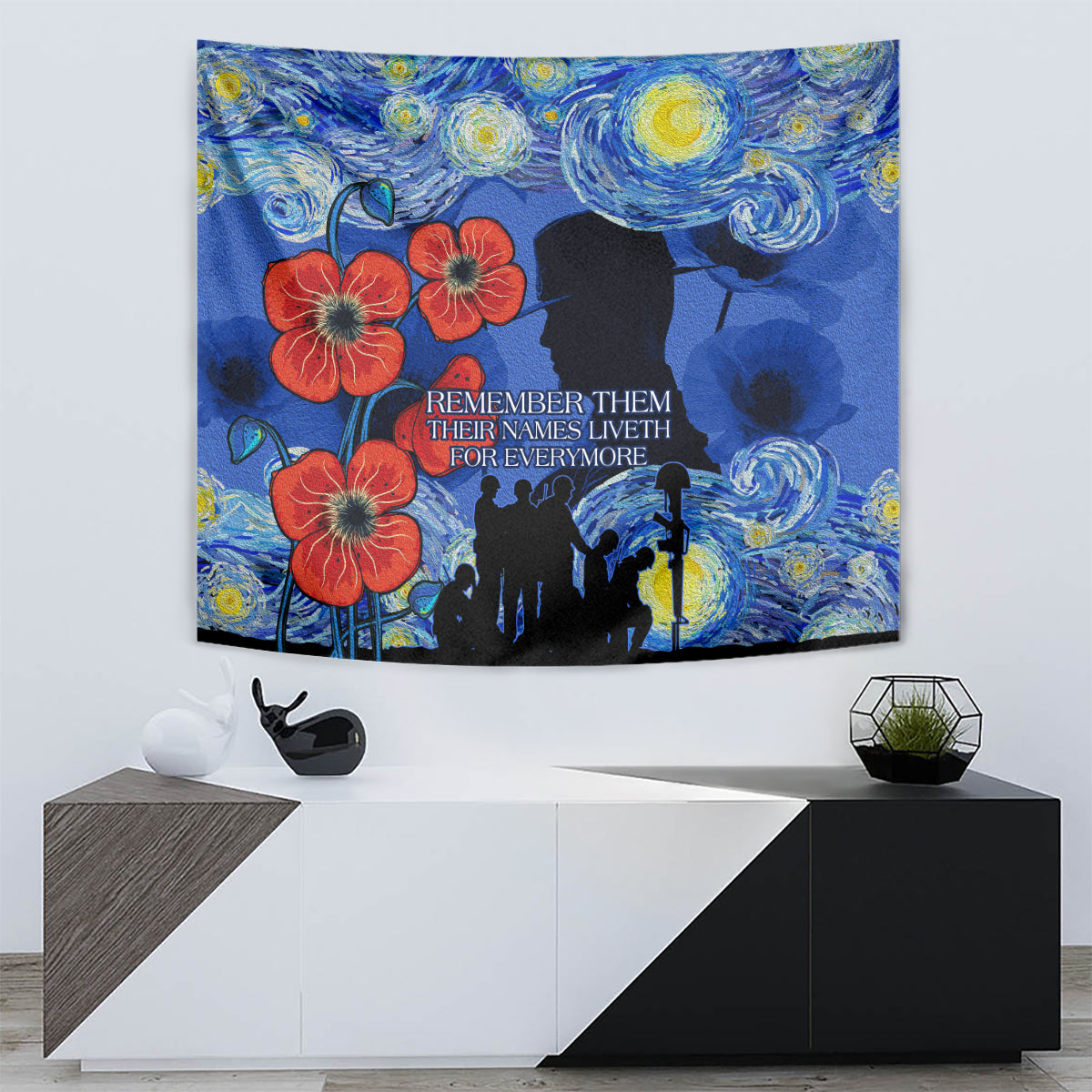 Remember Them ANZAC day Tapestry Soldier In Starry Night Oil Paint Style - Vibe Hoodie Shop