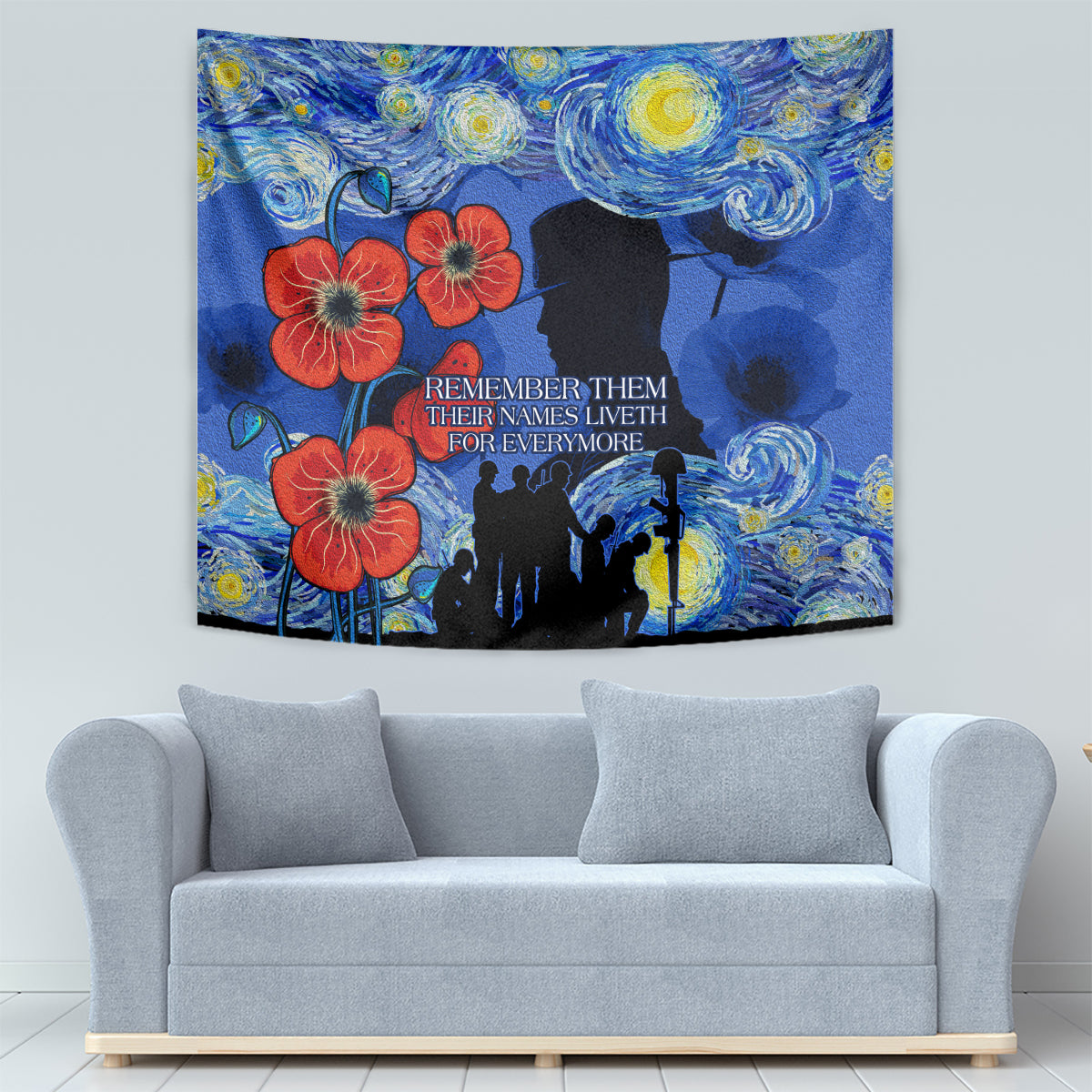 Remember Them ANZAC day Tapestry Soldier In Starry Night Oil Paint Style - Vibe Hoodie Shop