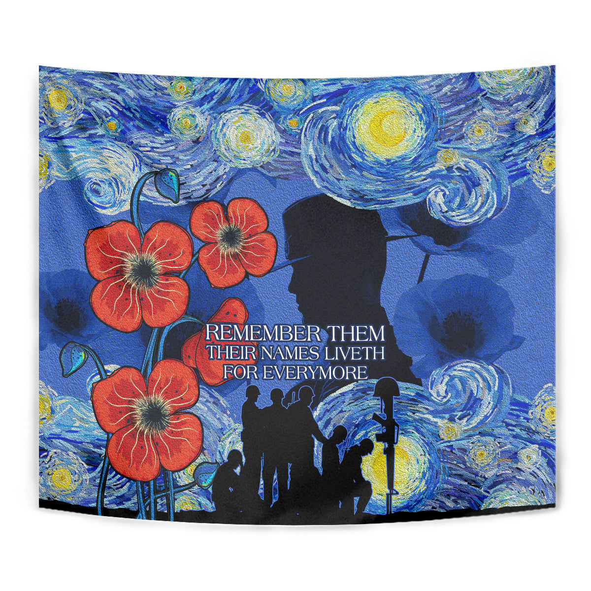 Remember Them ANZAC day Tapestry Soldier In Starry Night Oil Paint Style - Vibe Hoodie Shop