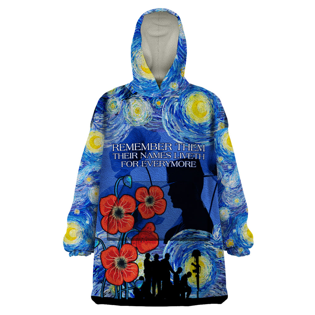 Remember Them ANZAC day Wearable Blanket Hoodie Soldier In Starry Night Oil Paint Style - Vibe Hoodie Shop