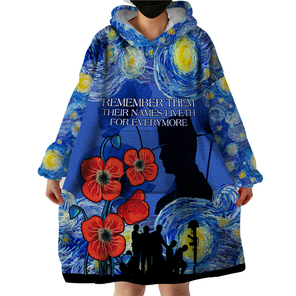 Remember Them ANZAC day Wearable Blanket Hoodie Soldier In Starry Night Oil Paint Style - Vibe Hoodie Shop