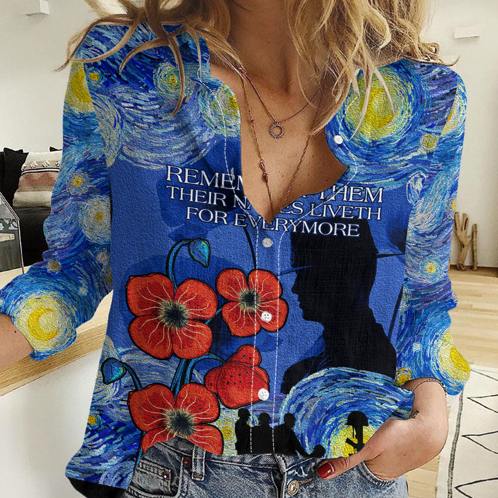 Remember Them ANZAC day Women Casual Shirt Soldier In Starry Night Oil Paint Style - Vibe Hoodie Shop