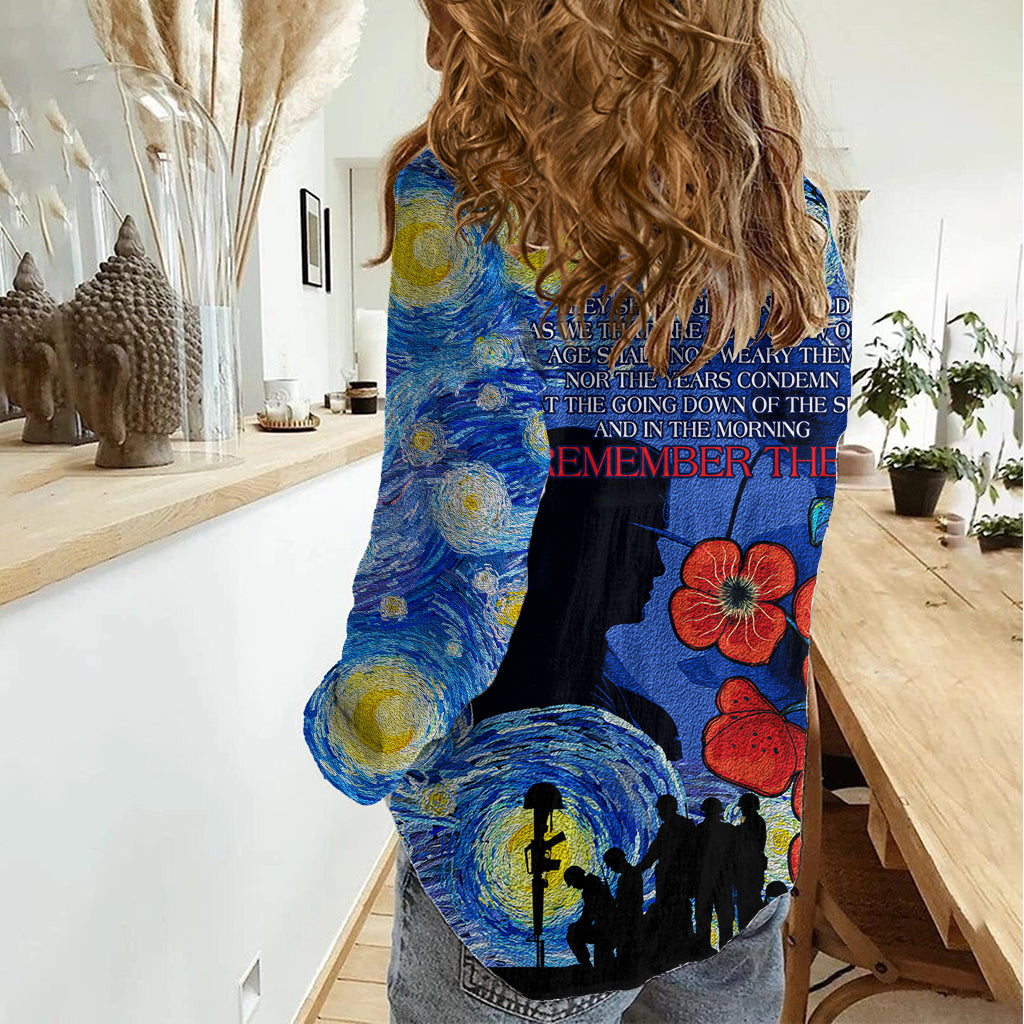 Remember Them ANZAC day Women Casual Shirt Soldier In Starry Night Oil Paint Style - Vibe Hoodie Shop