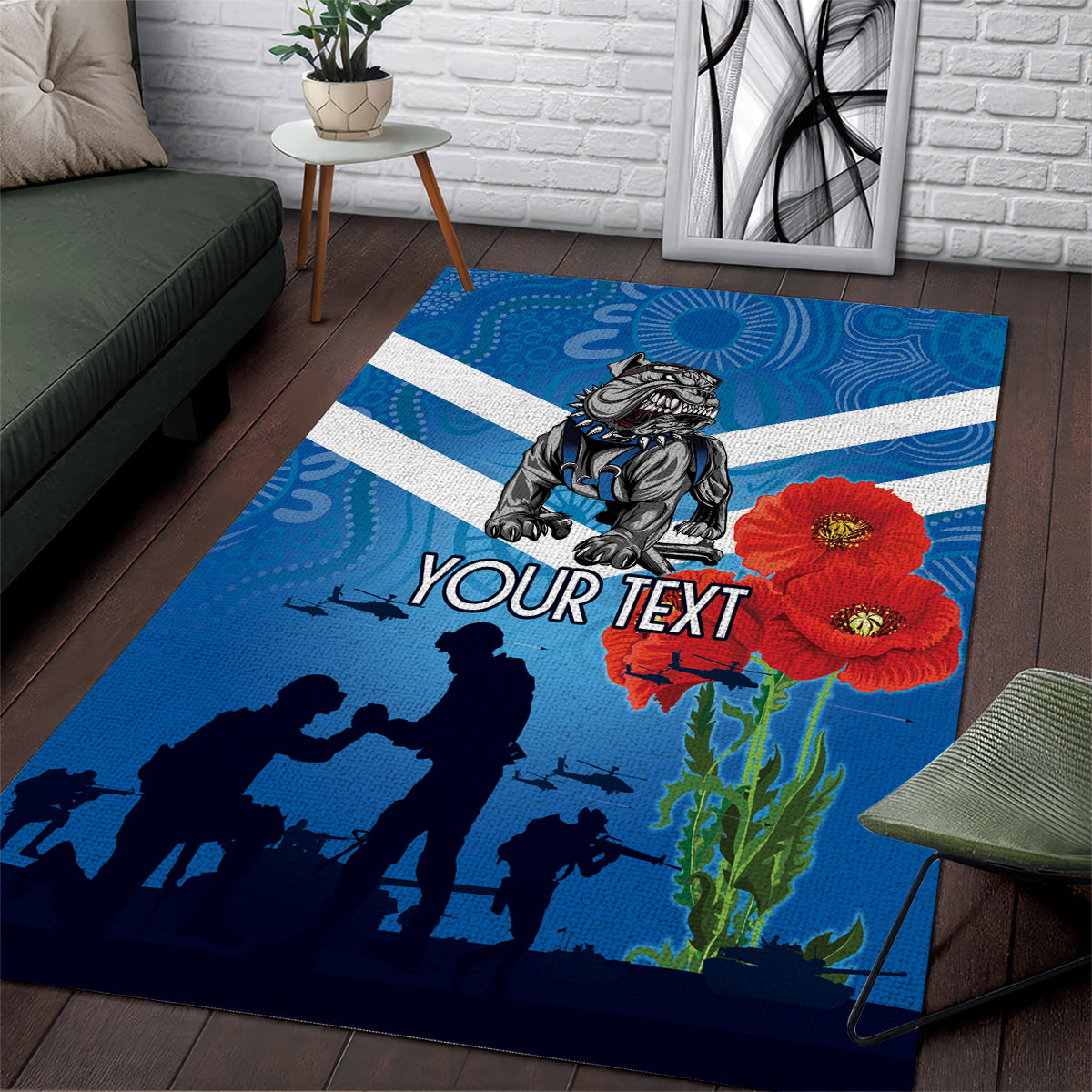 Custom Bulldogs Rugby ANZAC Area Rug The Military Soldiers with Aboriginal Style - Vibe Hoodie Shop