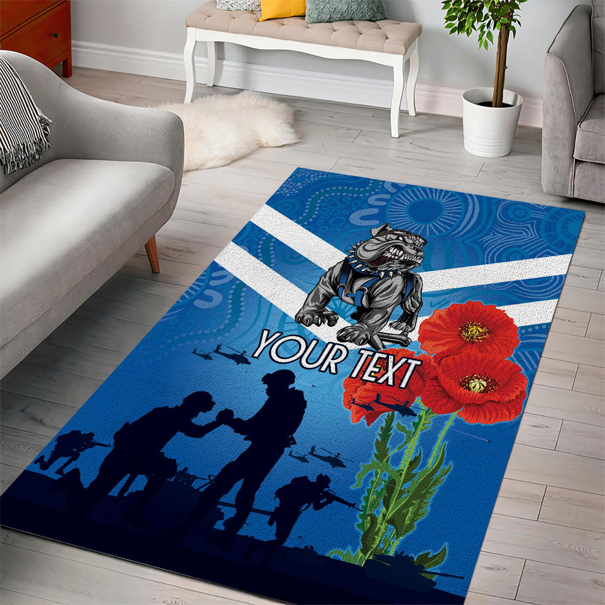 Custom Bulldogs Rugby ANZAC Area Rug The Military Soldiers with Aboriginal Style - Vibe Hoodie Shop