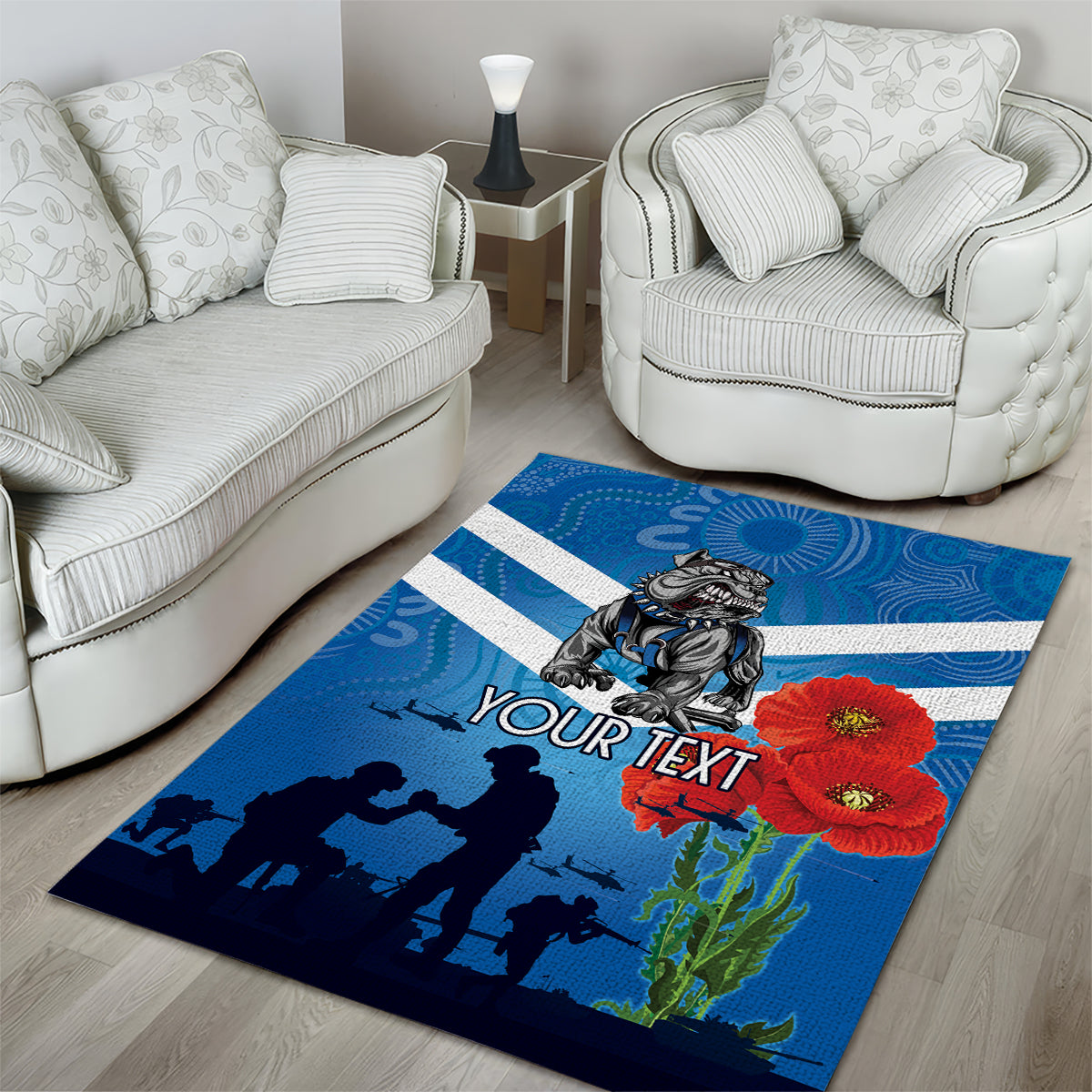 Custom Bulldogs Rugby ANZAC Area Rug The Military Soldiers with Aboriginal Style - Vibe Hoodie Shop