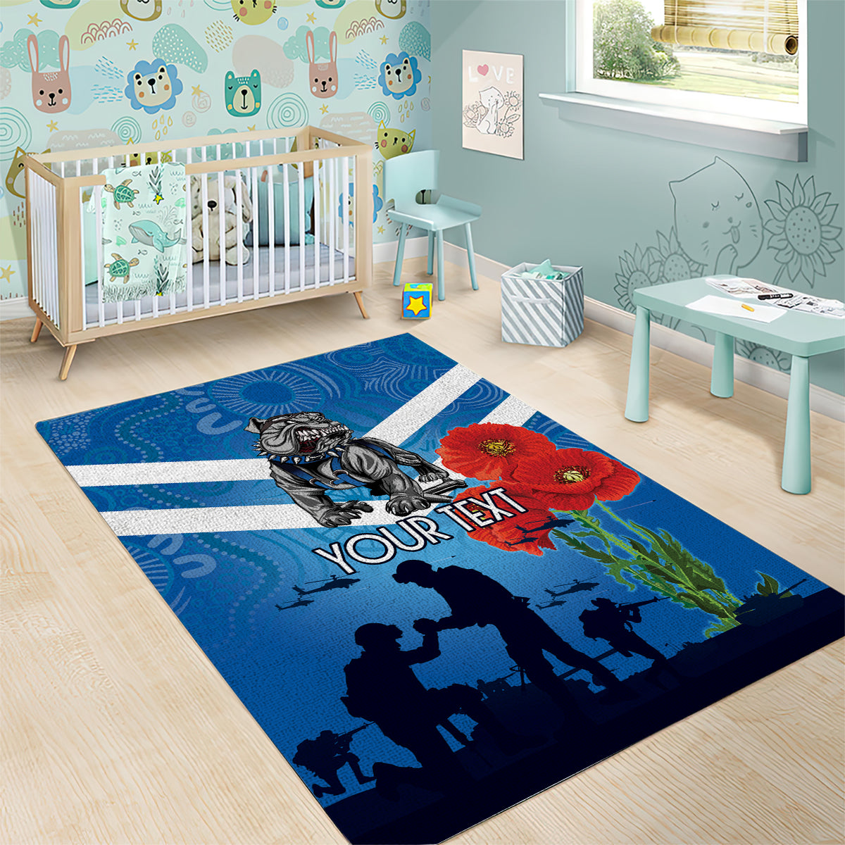 Custom Bulldogs Rugby ANZAC Area Rug The Military Soldiers with Aboriginal Style - Vibe Hoodie Shop