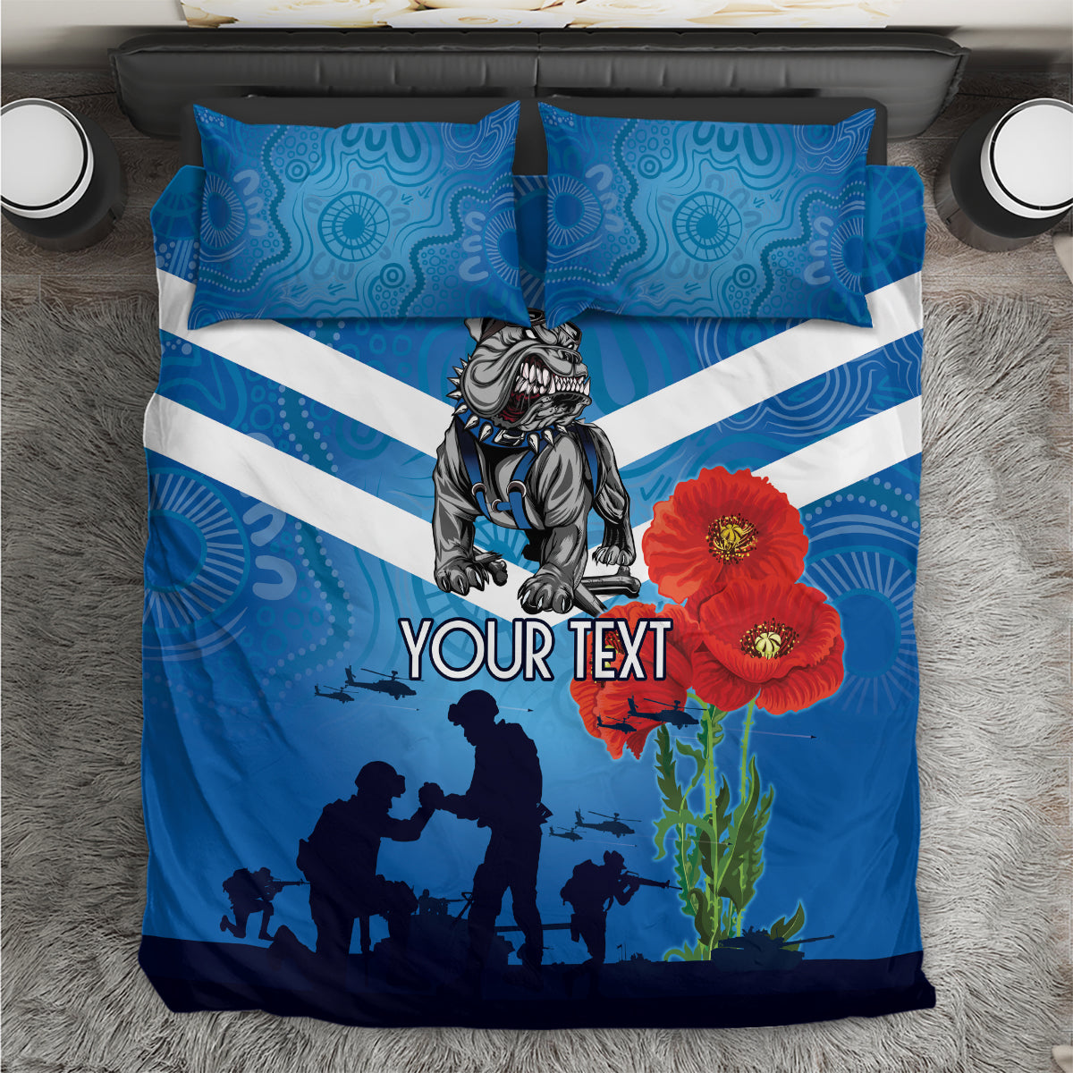 Custom Bulldogs Rugby ANZAC Bedding Set The Military Soldiers with Aboriginal Style - Vibe Hoodie Shop