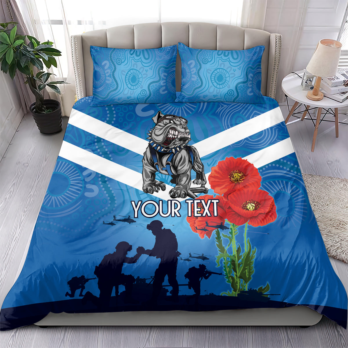 Custom Bulldogs Rugby ANZAC Bedding Set The Military Soldiers with Aboriginal Style - Vibe Hoodie Shop