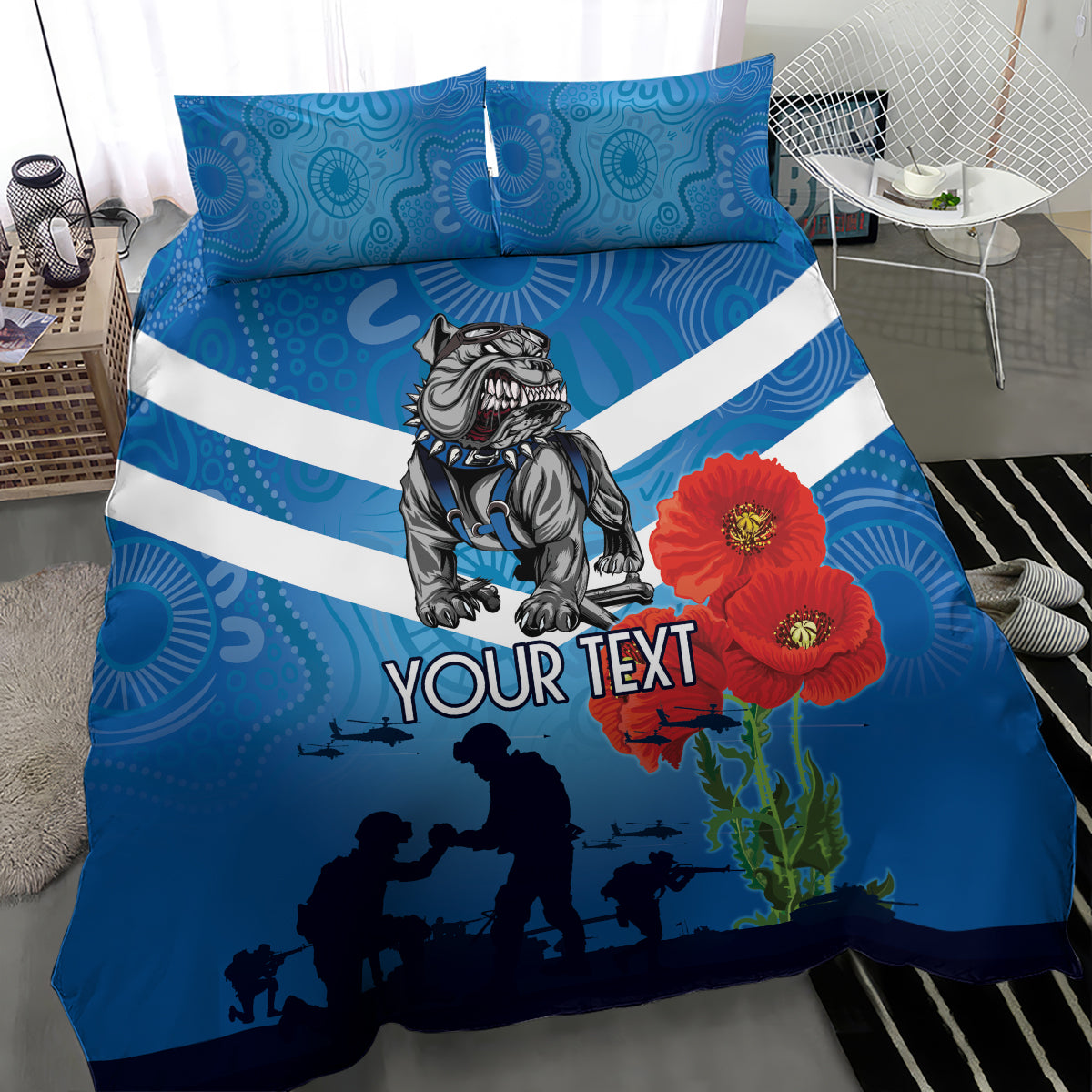 Custom Bulldogs Rugby ANZAC Bedding Set The Military Soldiers with Aboriginal Style - Vibe Hoodie Shop