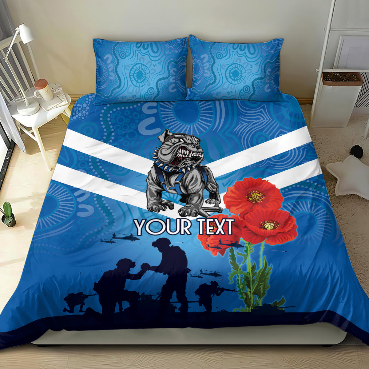 Custom Bulldogs Rugby ANZAC Bedding Set The Military Soldiers with Aboriginal Style - Vibe Hoodie Shop