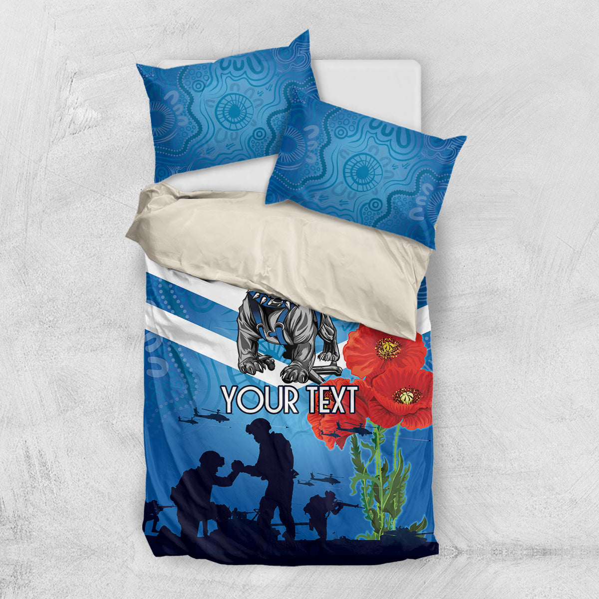 Custom Bulldogs Rugby ANZAC Bedding Set The Military Soldiers with Aboriginal Style - Vibe Hoodie Shop