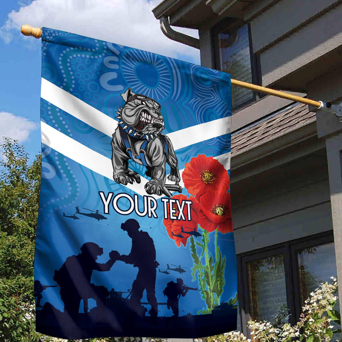 Custom Bulldogs Rugby ANZAC Garden Flag The Military Soldiers with Aboriginal Style - Vibe Hoodie Shop