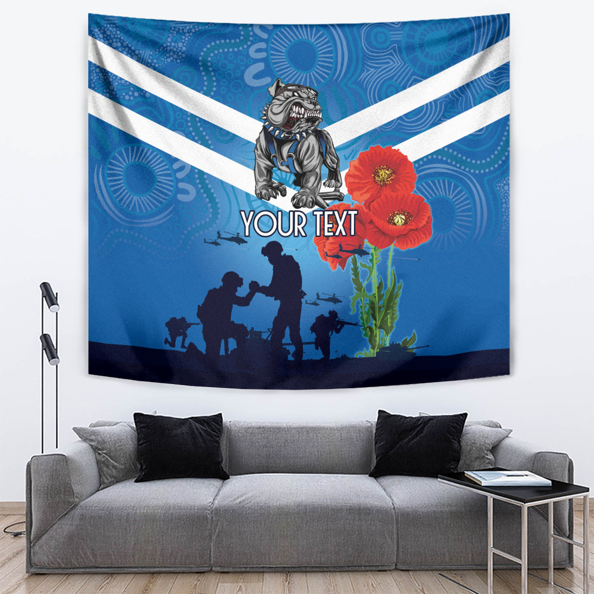 Custom Bulldogs Rugby ANZAC Tapestry The Military Soldiers with Aboriginal Style - Vibe Hoodie Shop