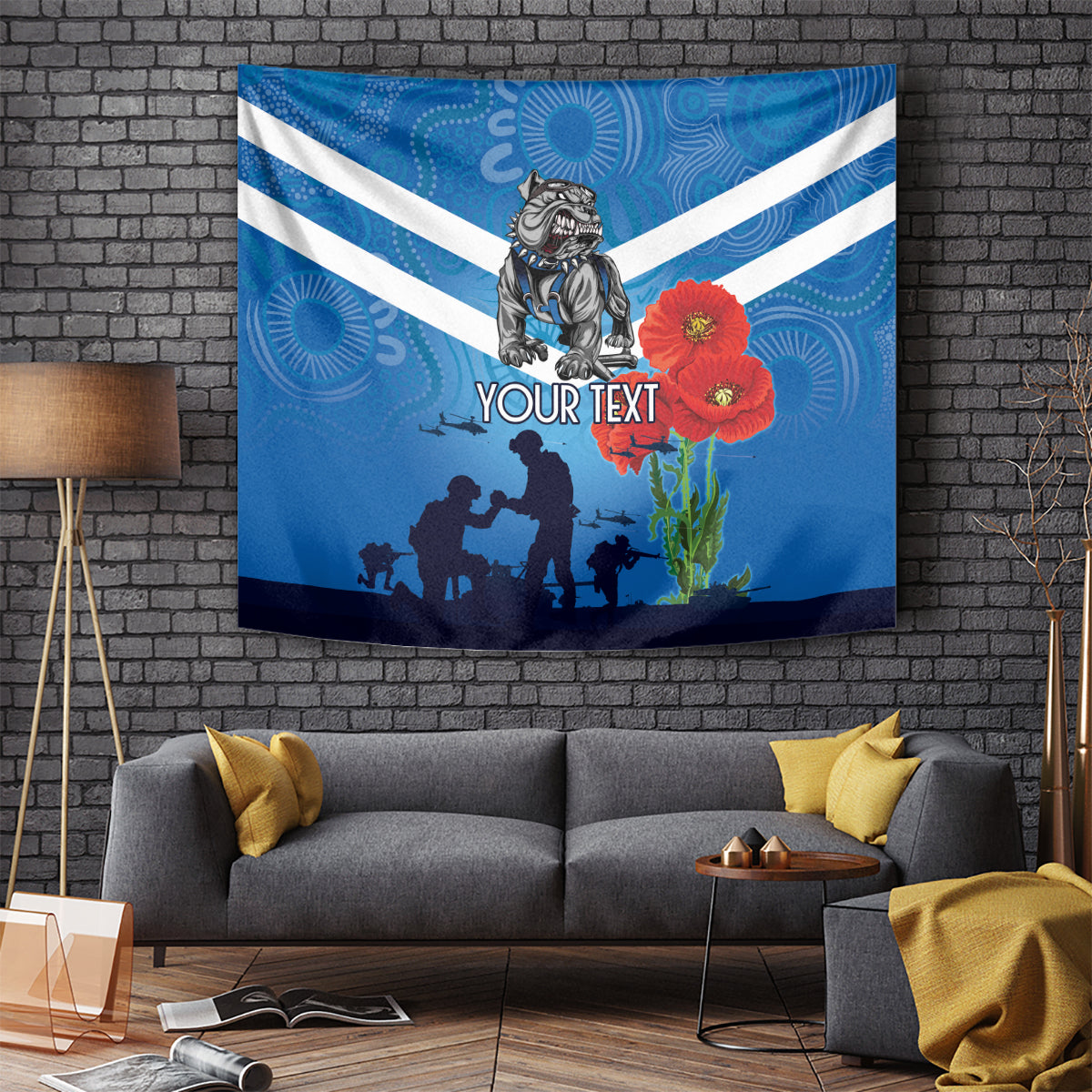 Custom Bulldogs Rugby ANZAC Tapestry The Military Soldiers with Aboriginal Style - Vibe Hoodie Shop