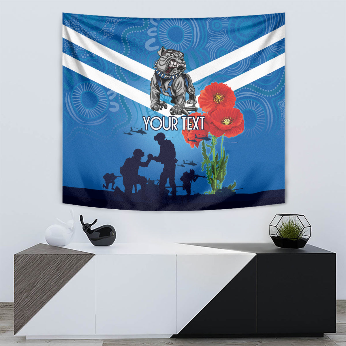 Custom Bulldogs Rugby ANZAC Tapestry The Military Soldiers with Aboriginal Style - Vibe Hoodie Shop