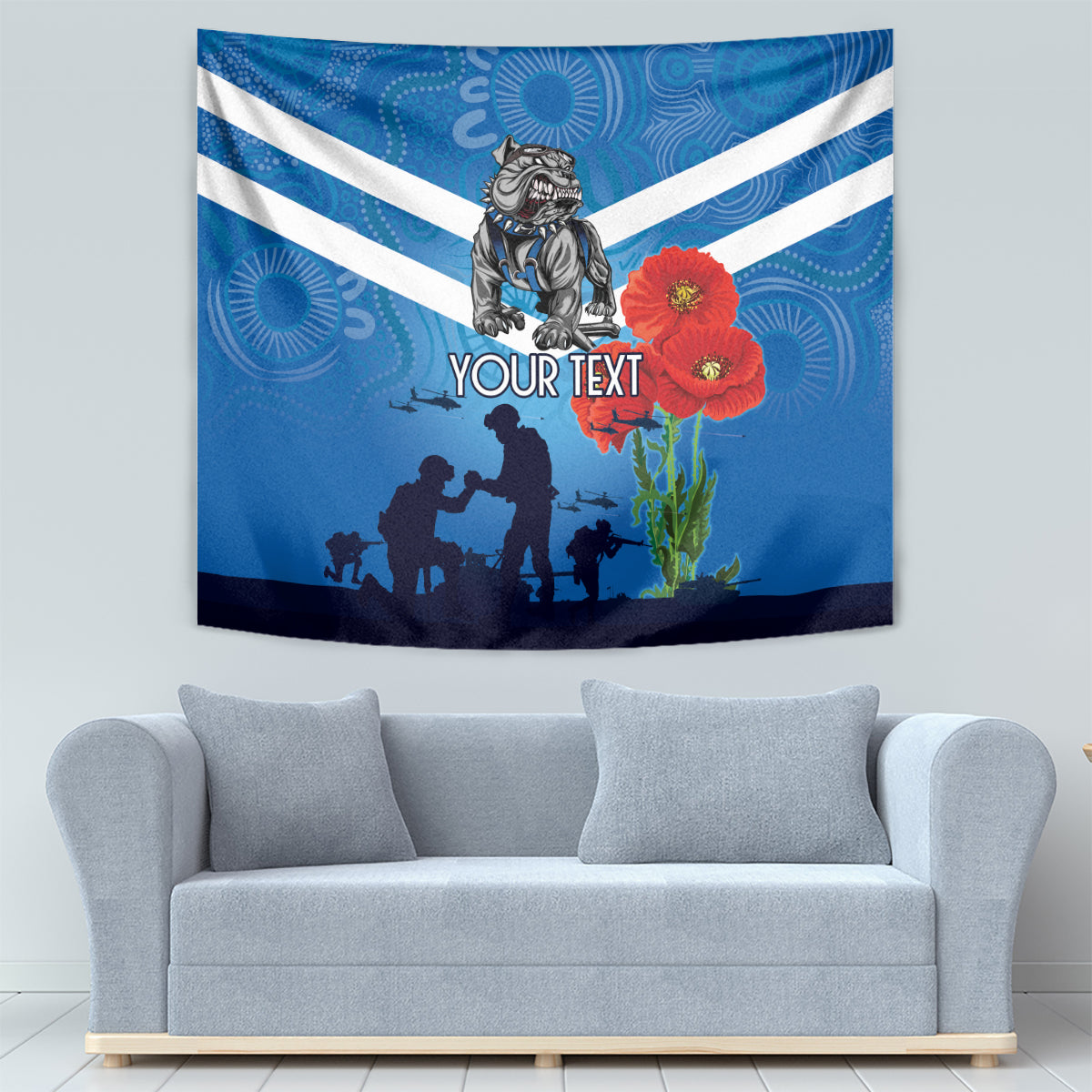 Custom Bulldogs Rugby ANZAC Tapestry The Military Soldiers with Aboriginal Style - Vibe Hoodie Shop