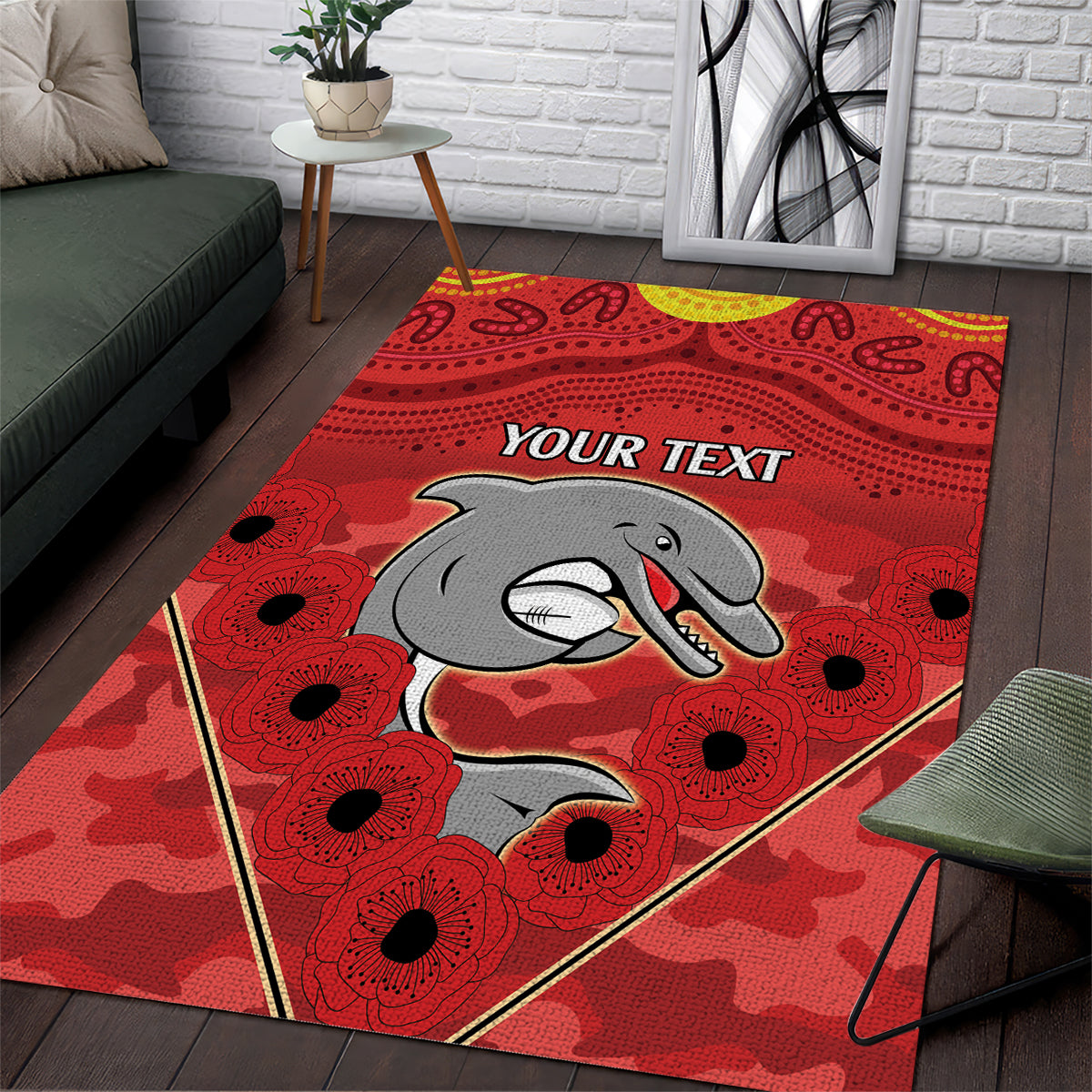 Custom Dolphins Rugby ANZAC Area Rug Aboriginal and Army Patterns - Vibe Hoodie Shop