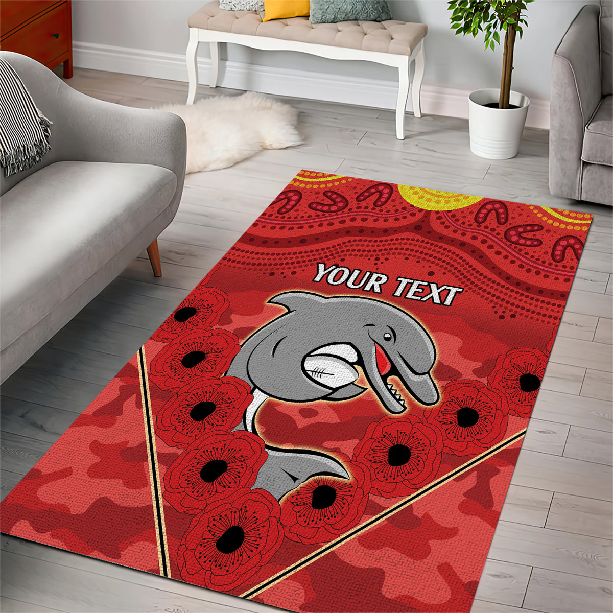 Custom Dolphins Rugby ANZAC Area Rug Aboriginal and Army Patterns - Vibe Hoodie Shop