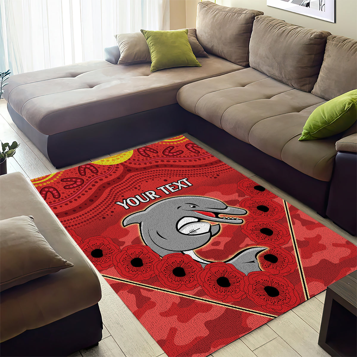 Custom Dolphins Rugby ANZAC Area Rug Aboriginal and Army Patterns - Vibe Hoodie Shop