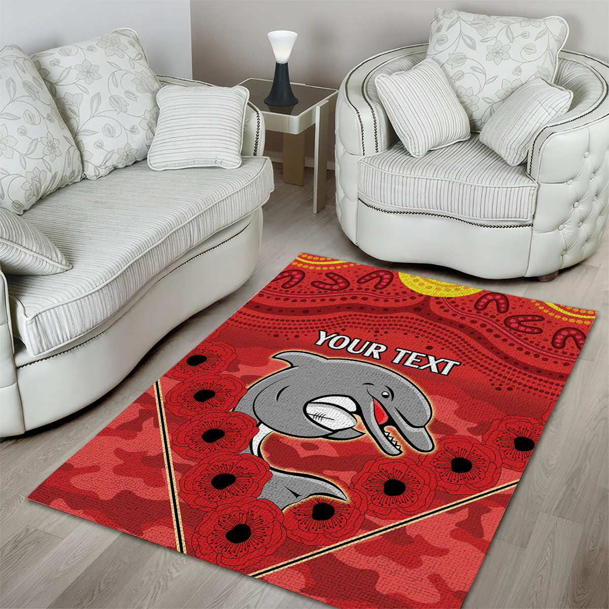 Custom Dolphins Rugby ANZAC Area Rug Aboriginal and Army Patterns - Vibe Hoodie Shop