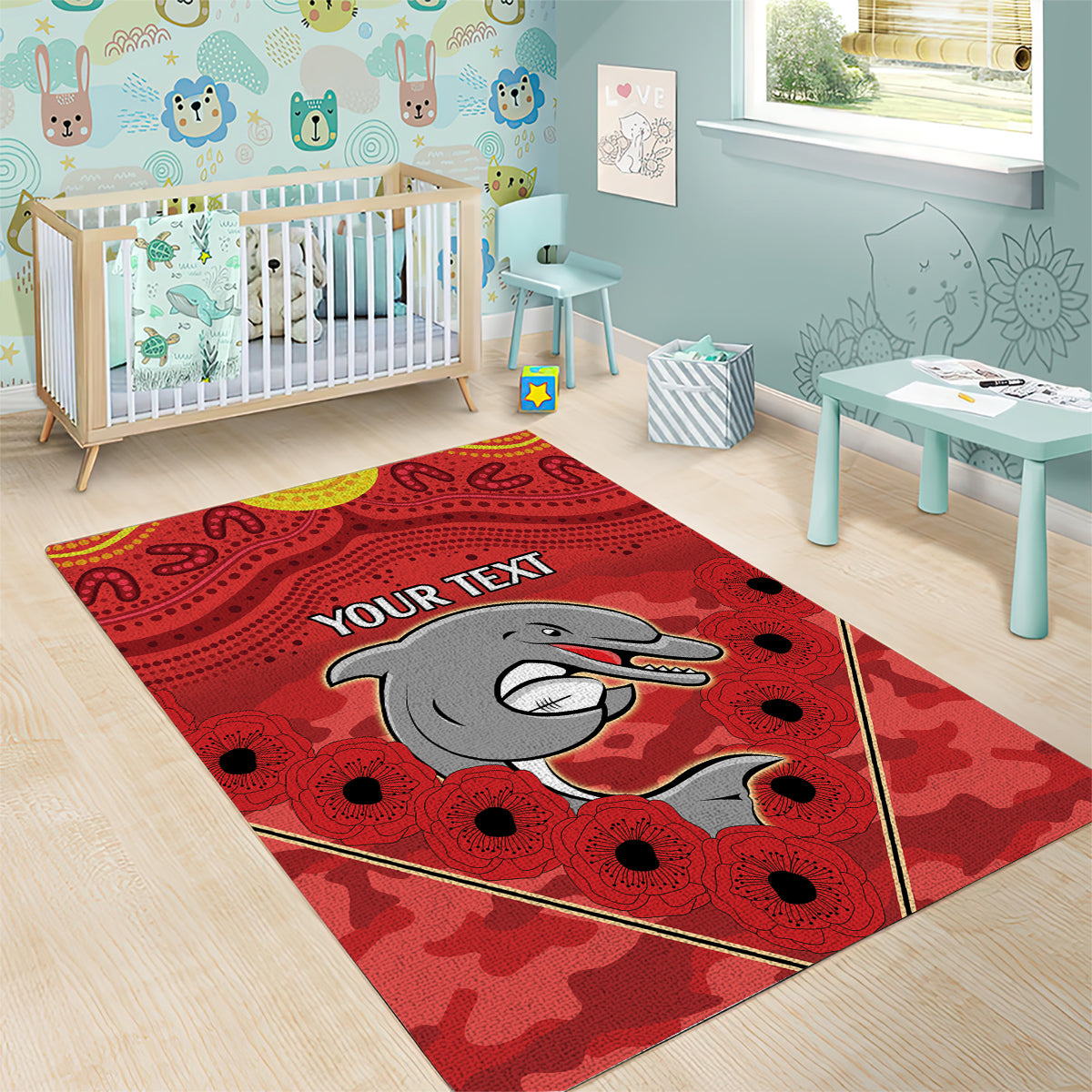 Custom Dolphins Rugby ANZAC Area Rug Aboriginal and Army Patterns - Vibe Hoodie Shop