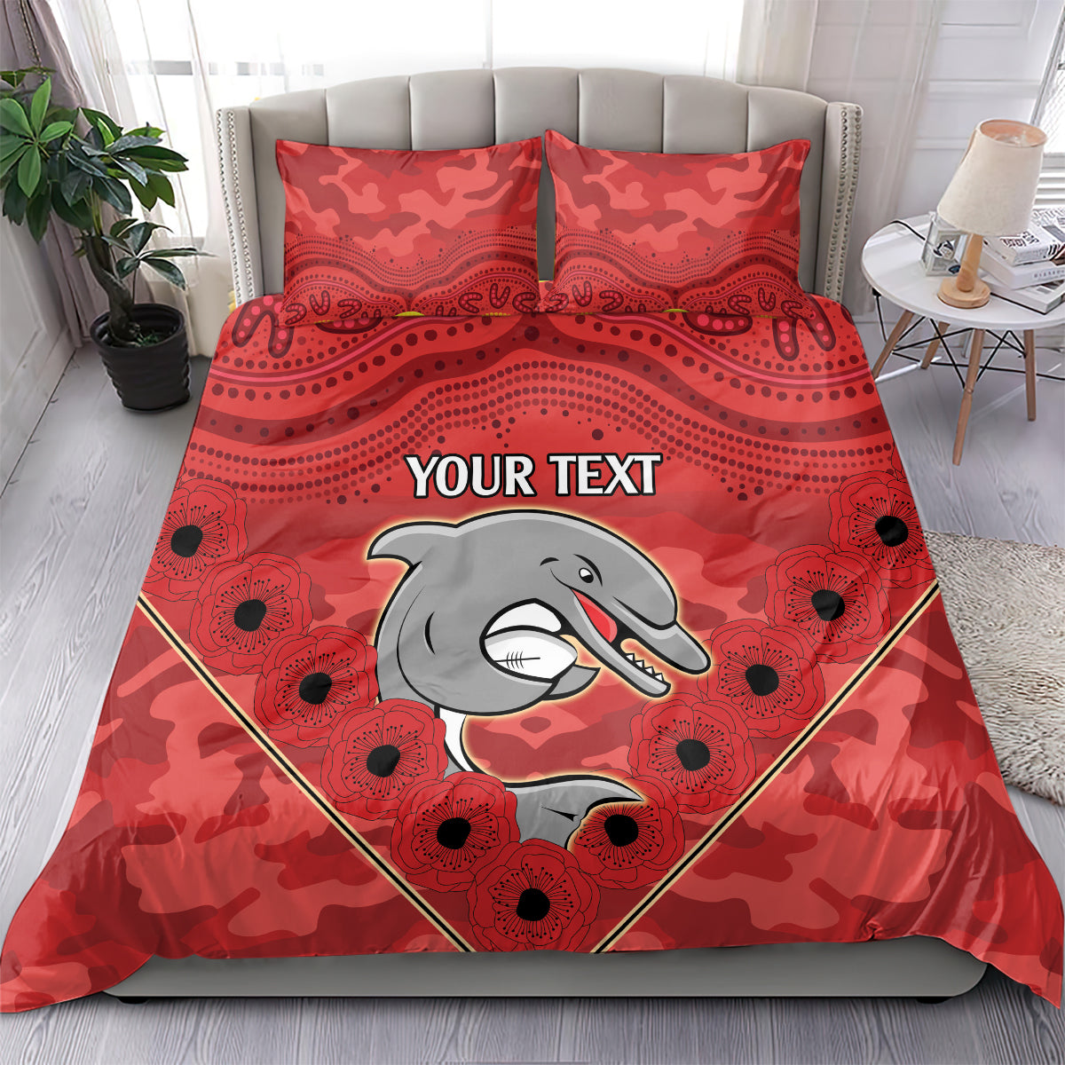 Custom Dolphins Rugby ANZAC Bedding Set Aboriginal and Army Patterns - Vibe Hoodie Shop