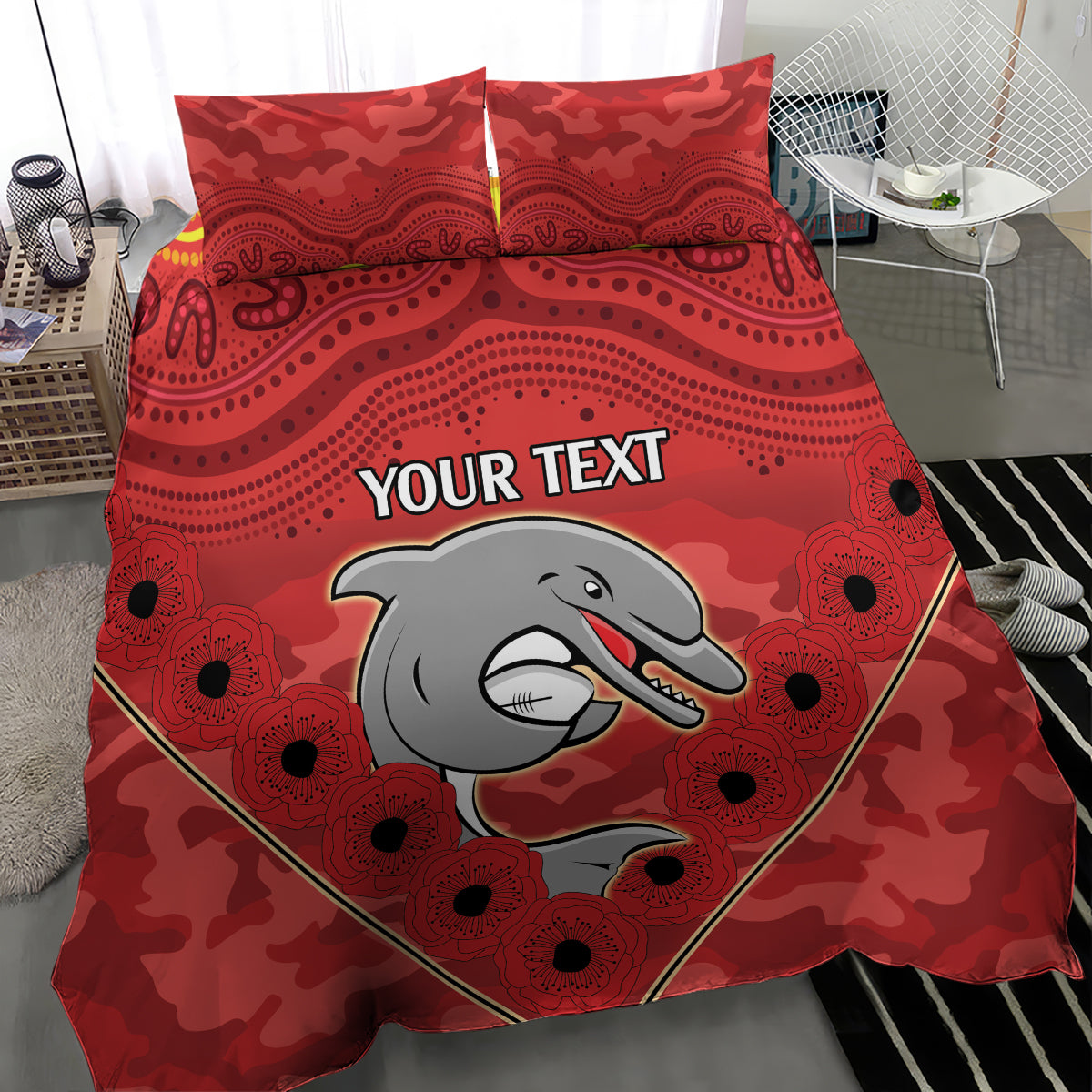 Custom Dolphins Rugby ANZAC Bedding Set Aboriginal and Army Patterns - Vibe Hoodie Shop