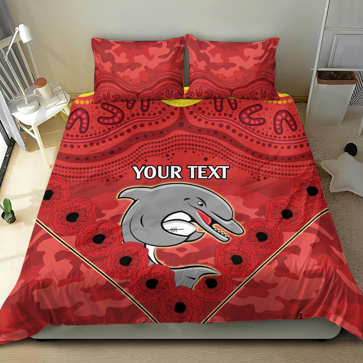 Custom Dolphins Rugby ANZAC Bedding Set Aboriginal and Army Patterns - Vibe Hoodie Shop