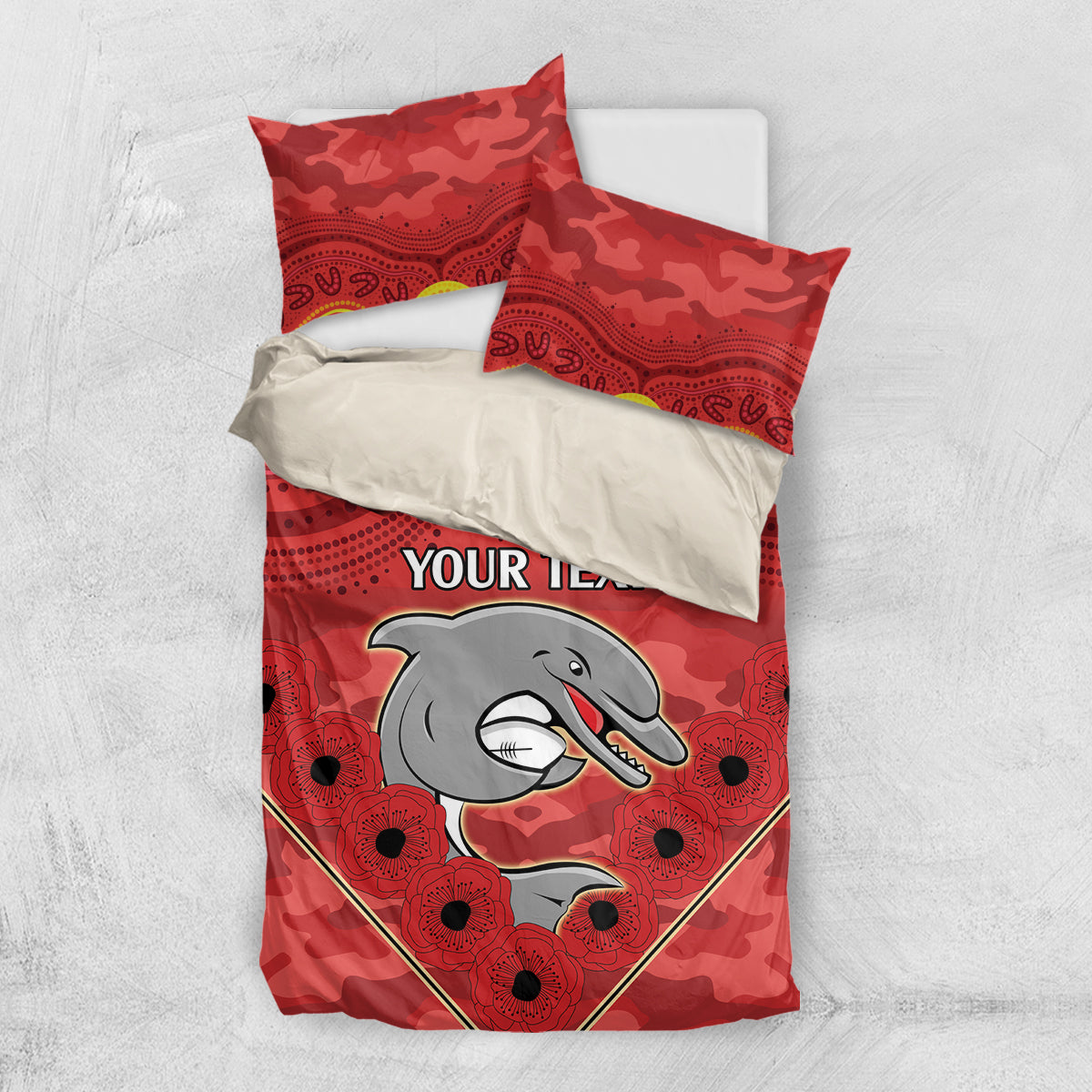 Custom Dolphins Rugby ANZAC Bedding Set Aboriginal and Army Patterns - Vibe Hoodie Shop