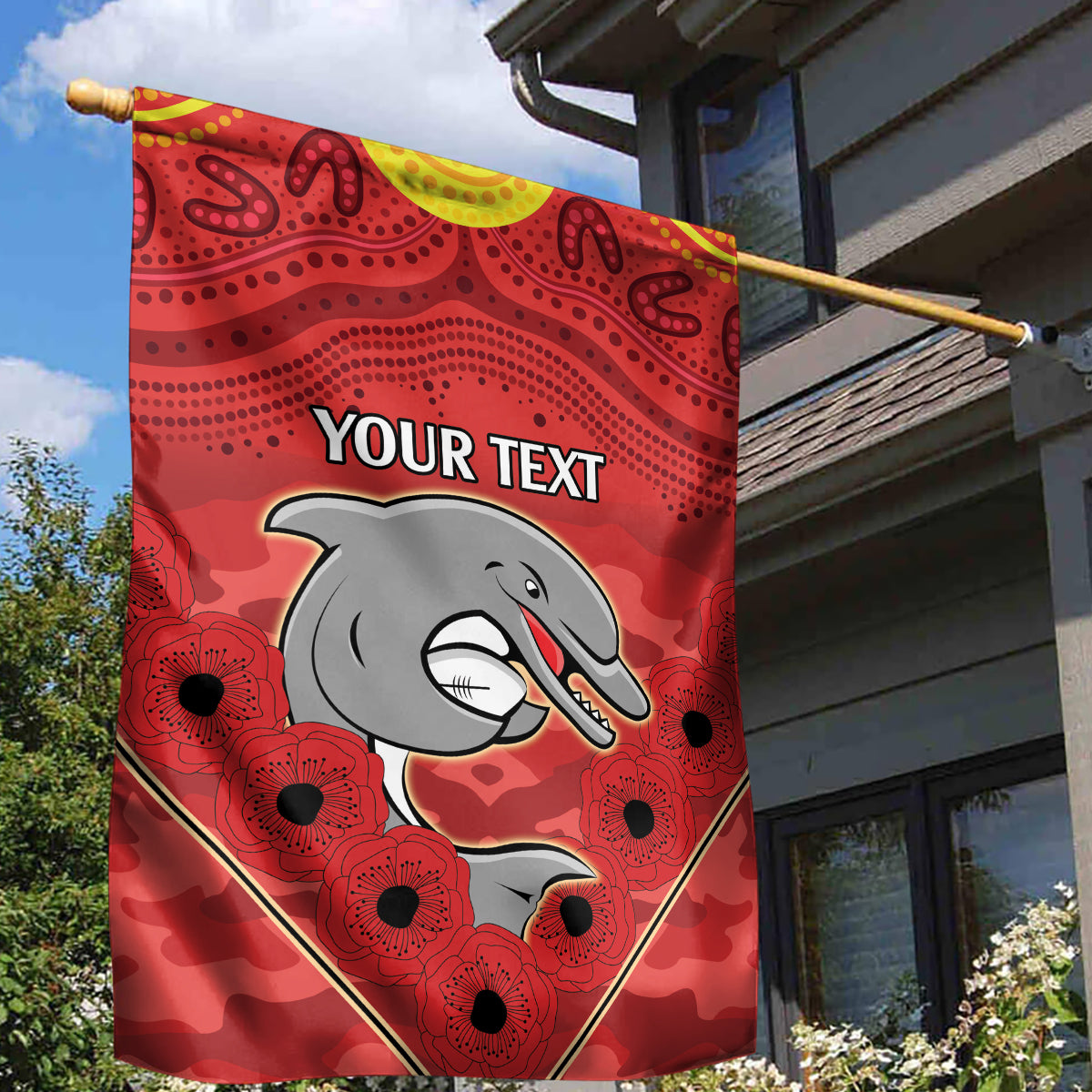 Custom Dolphins Rugby ANZAC Garden Flag Aboriginal and Army Patterns - Vibe Hoodie Shop