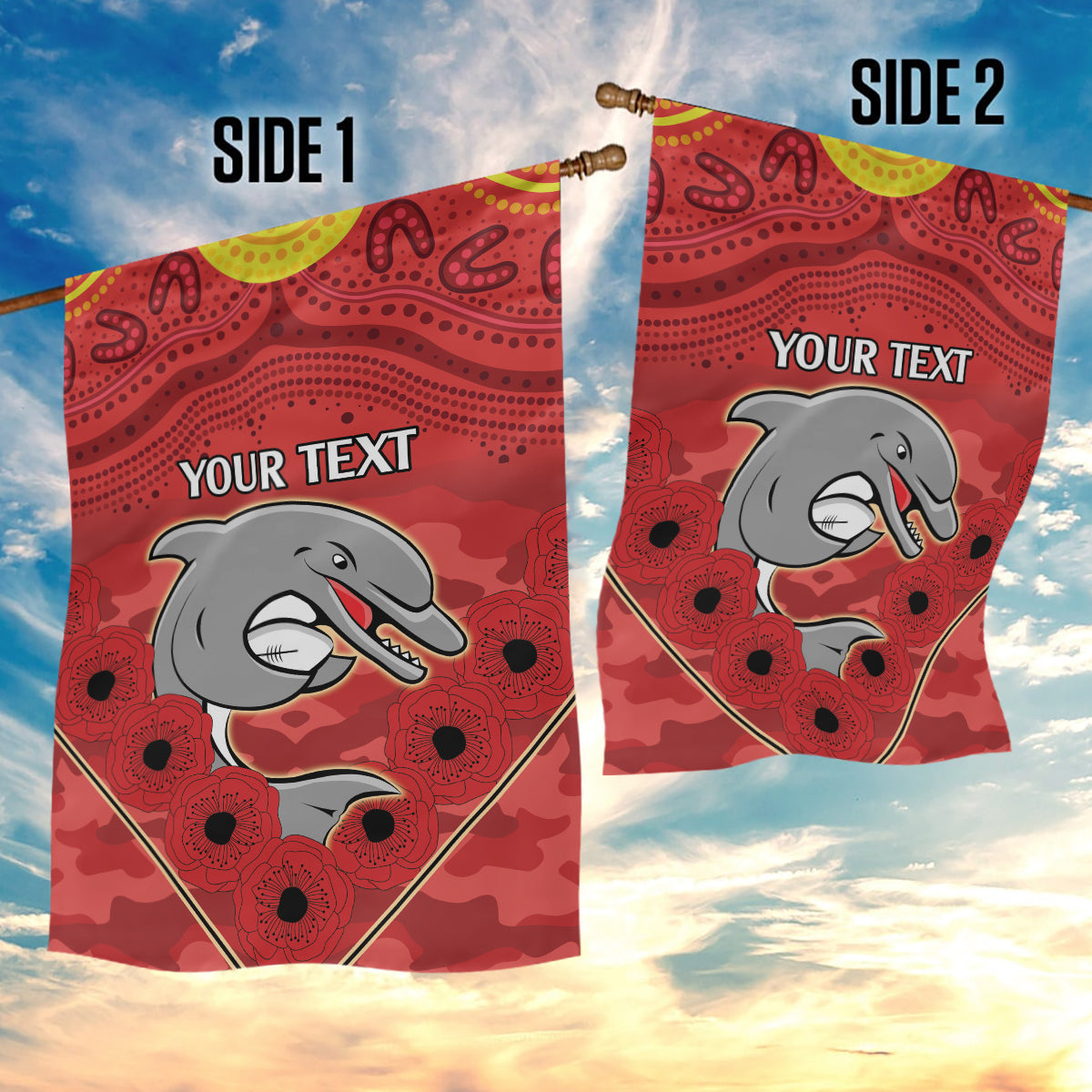 Custom Dolphins Rugby ANZAC Garden Flag Aboriginal and Army Patterns - Vibe Hoodie Shop