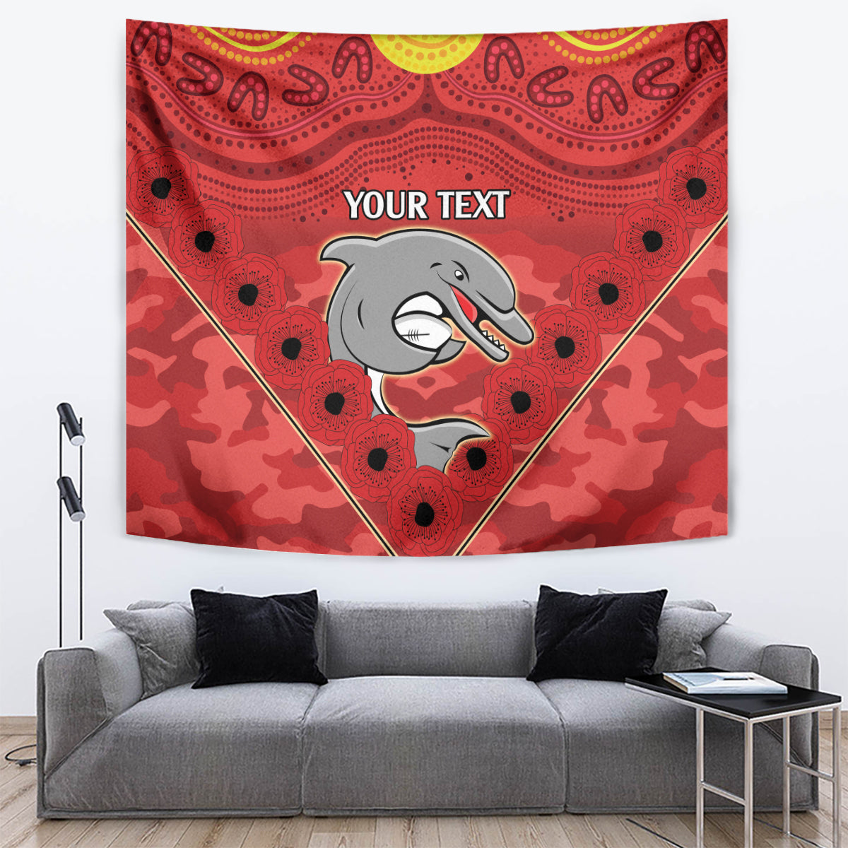 Custom Dolphins Rugby ANZAC Tapestry Aboriginal and Army Patterns - Vibe Hoodie Shop