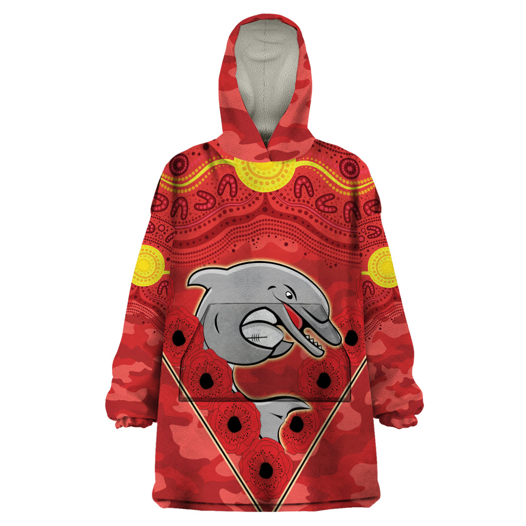 Custom Dolphins Rugby ANZAC Wearable Blanket Hoodie Aboriginal and Army Patterns - Vibe Hoodie Shop