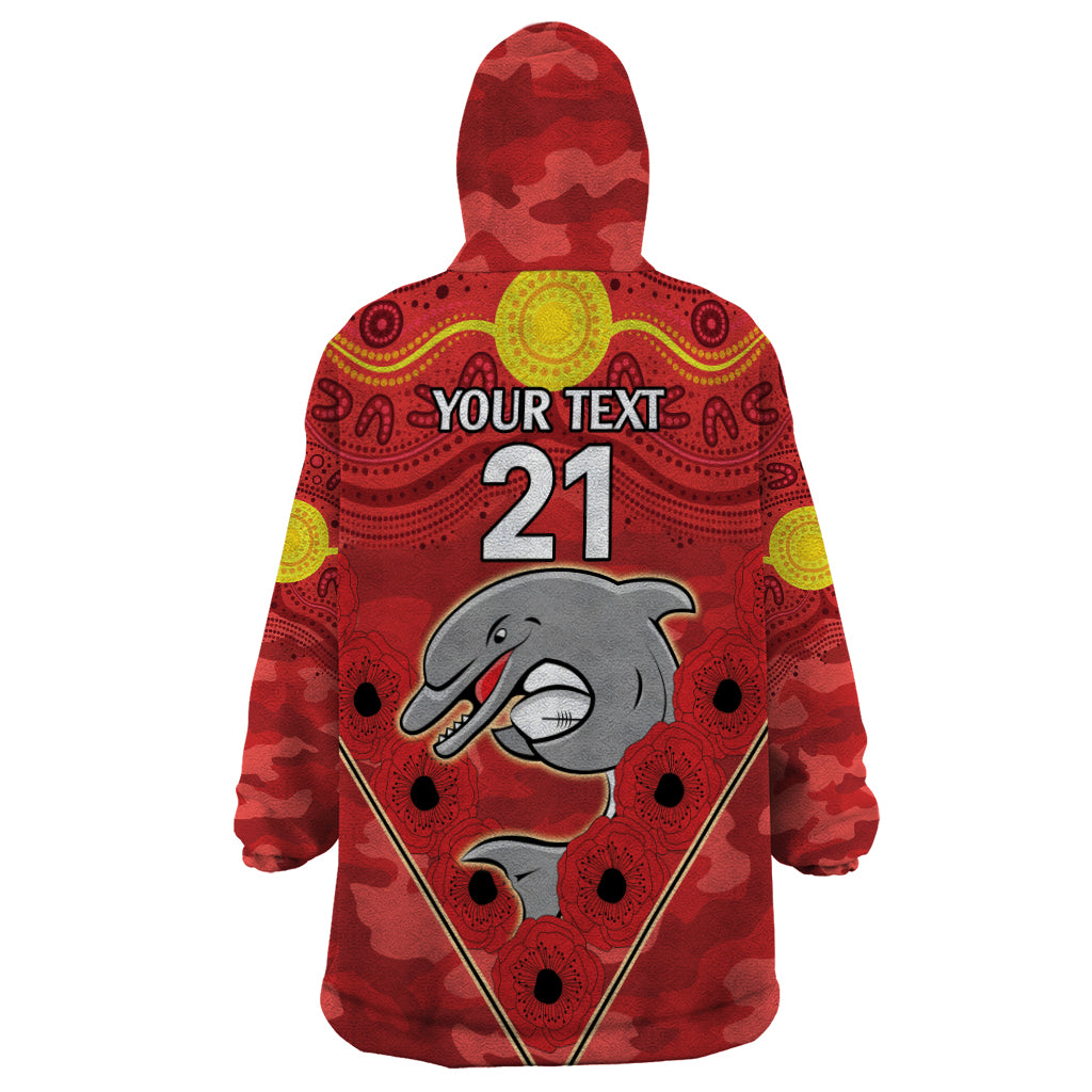 Custom Dolphins Rugby ANZAC Wearable Blanket Hoodie Aboriginal and Army Patterns - Vibe Hoodie Shop