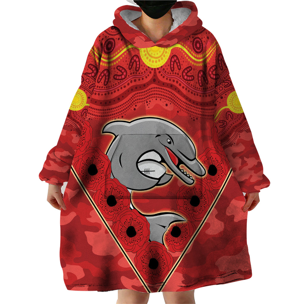 Custom Dolphins Rugby ANZAC Wearable Blanket Hoodie Aboriginal and Army Patterns - Vibe Hoodie Shop