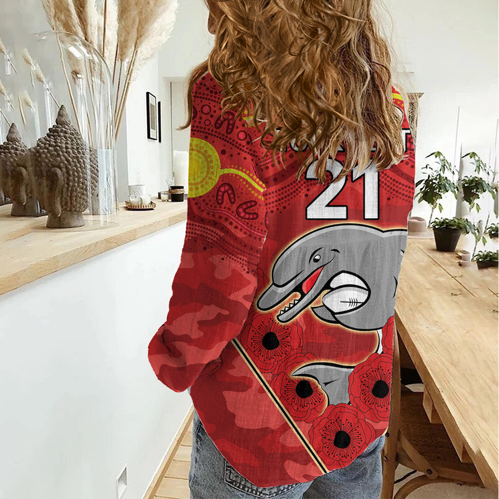 Custom Dolphins Rugby ANZAC Women Casual Shirt Aboriginal and Army Patterns - Vibe Hoodie Shop