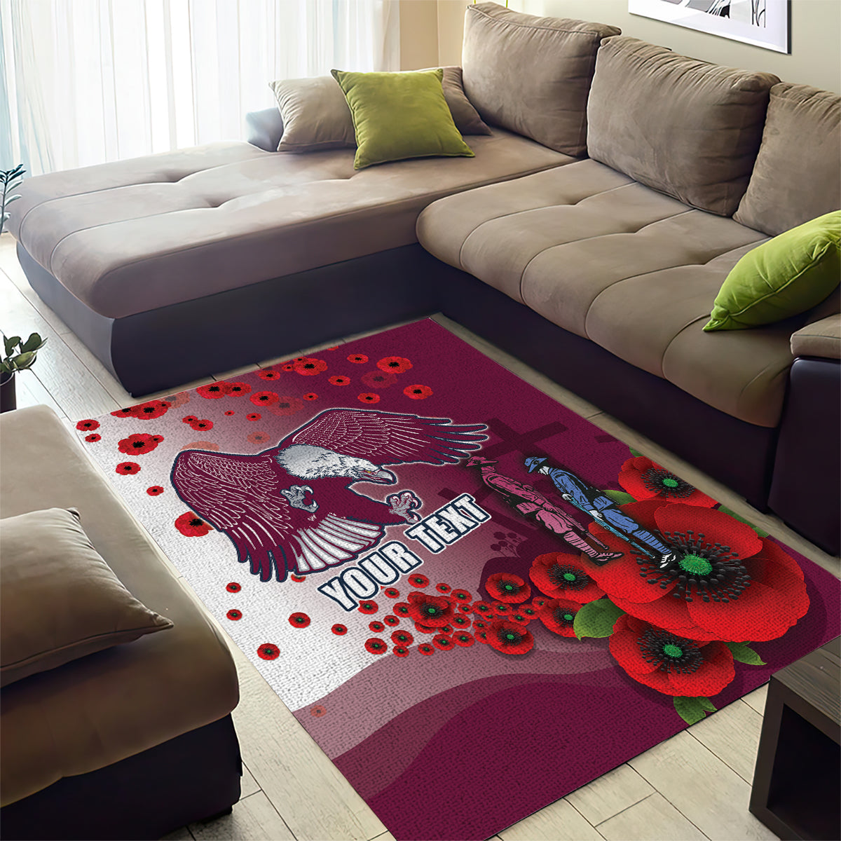 Custom Sea Eagle Rugby ANZAC Area Rug The Military Soldiers with Red Poppy - Vibe Hoodie Shop