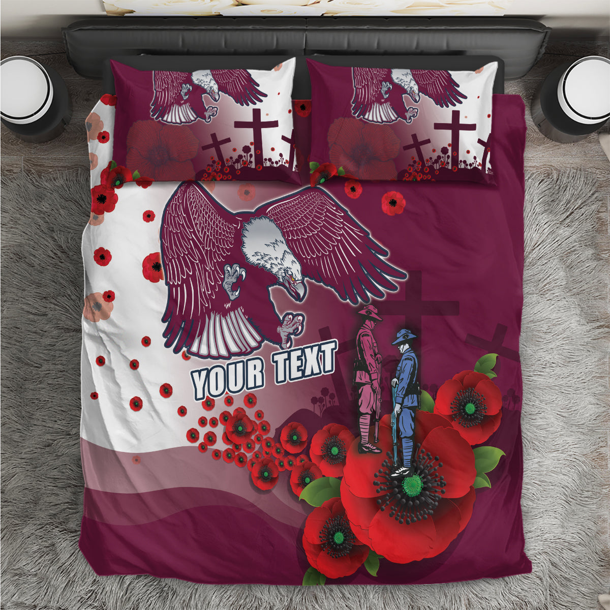 Custom Sea Eagle Rugby ANZAC Bedding Set The Military Soldiers with Red Poppy - Vibe Hoodie Shop