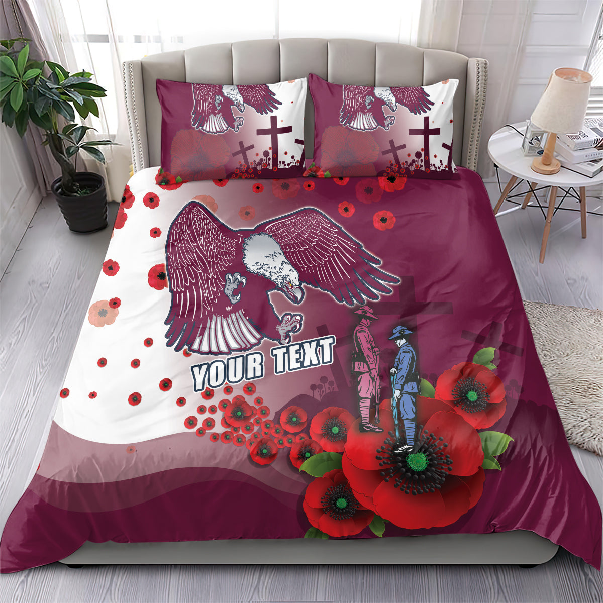 Custom Sea Eagle Rugby ANZAC Bedding Set The Military Soldiers with Red Poppy - Vibe Hoodie Shop