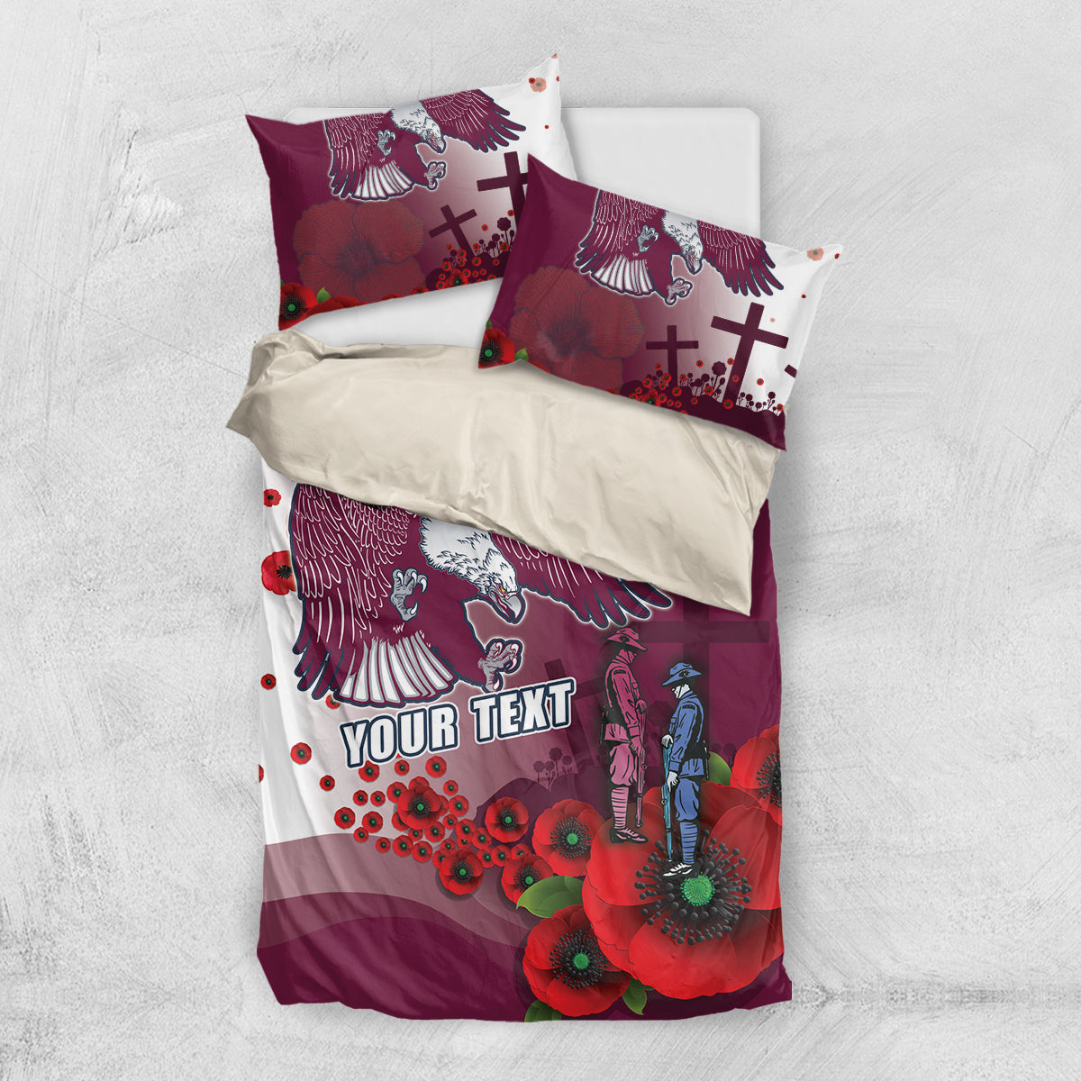 Custom Sea Eagle Rugby ANZAC Bedding Set The Military Soldiers with Red Poppy - Vibe Hoodie Shop
