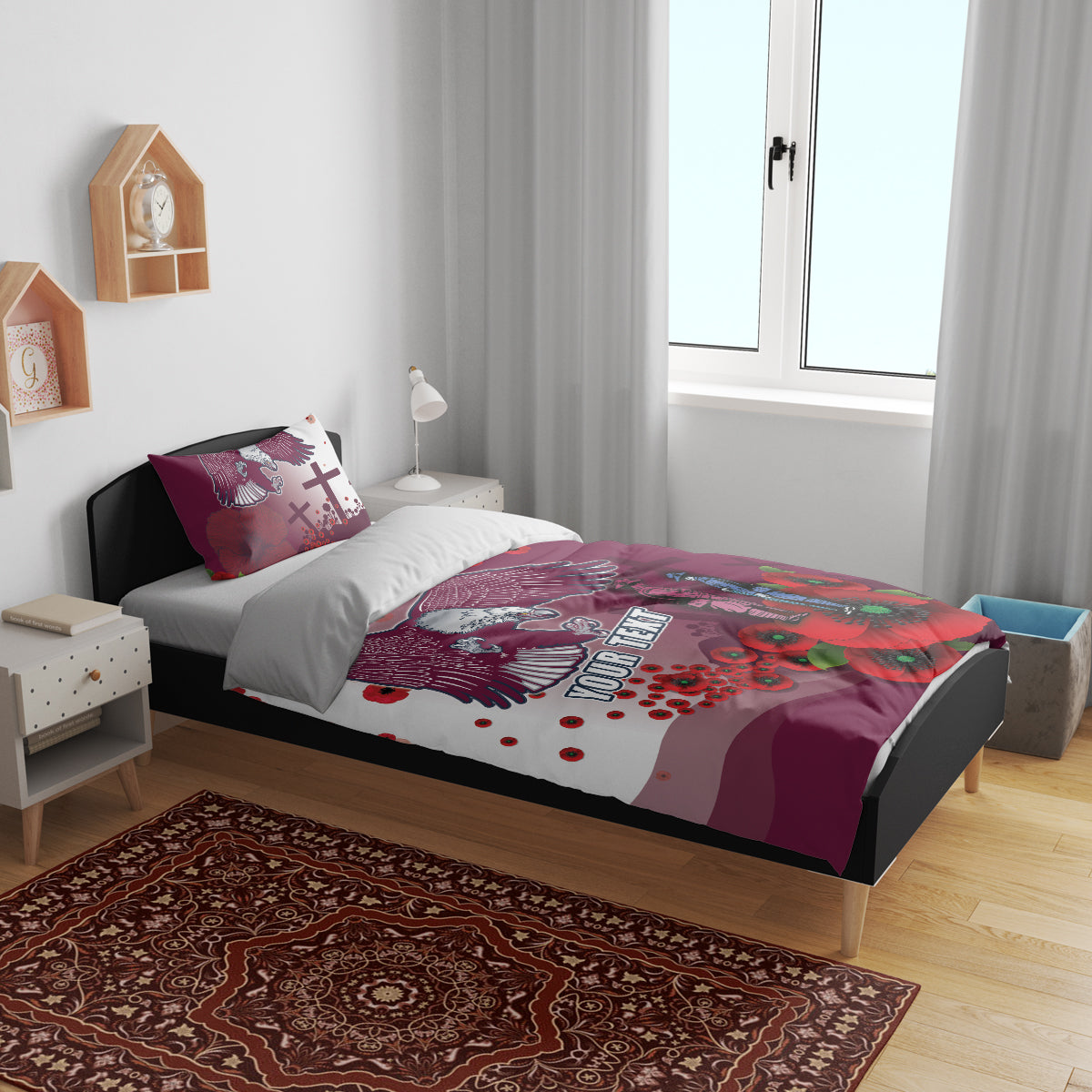 Custom Sea Eagle Rugby ANZAC Bedding Set The Military Soldiers with Red Poppy - Vibe Hoodie Shop