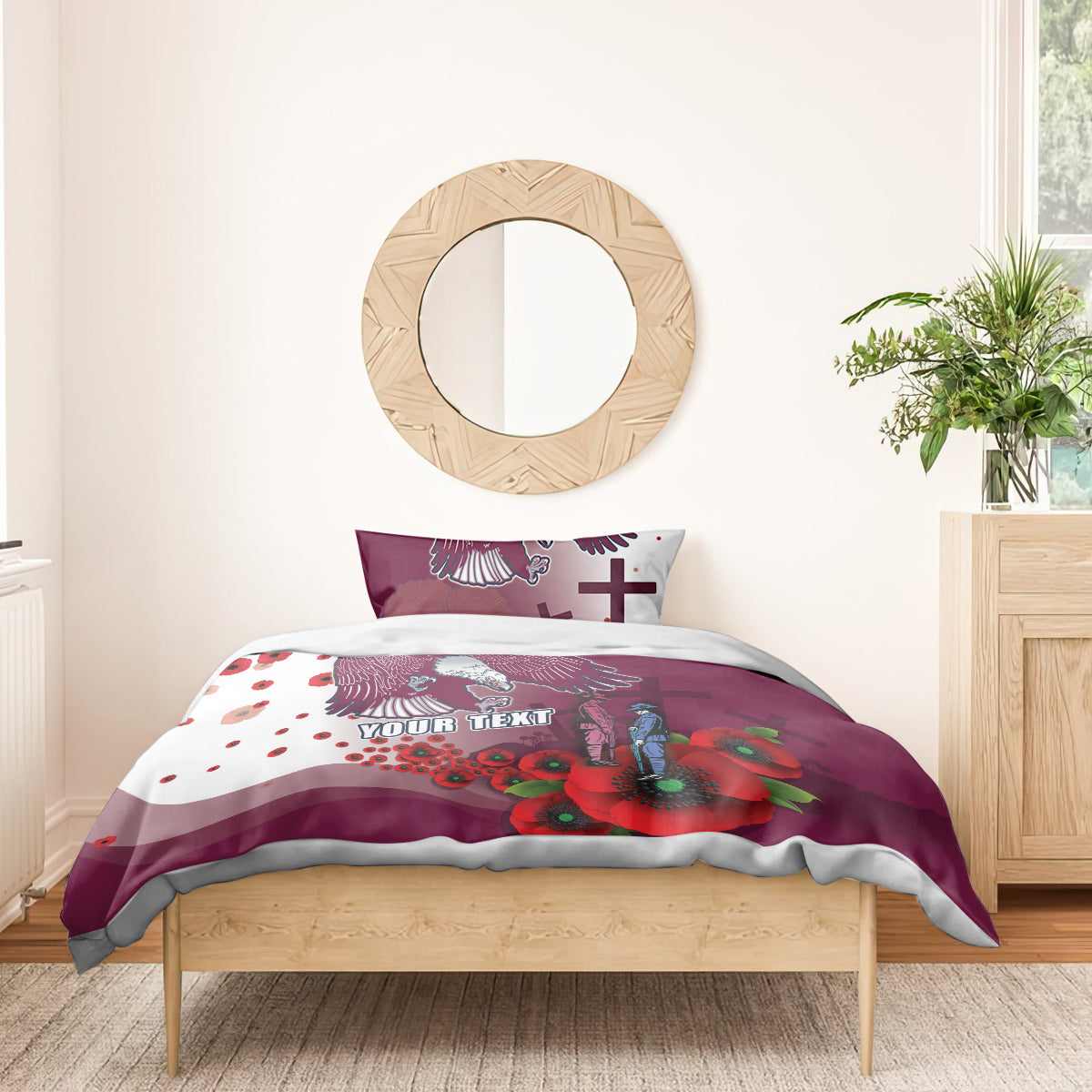 Custom Sea Eagle Rugby ANZAC Bedding Set The Military Soldiers with Red Poppy - Vibe Hoodie Shop