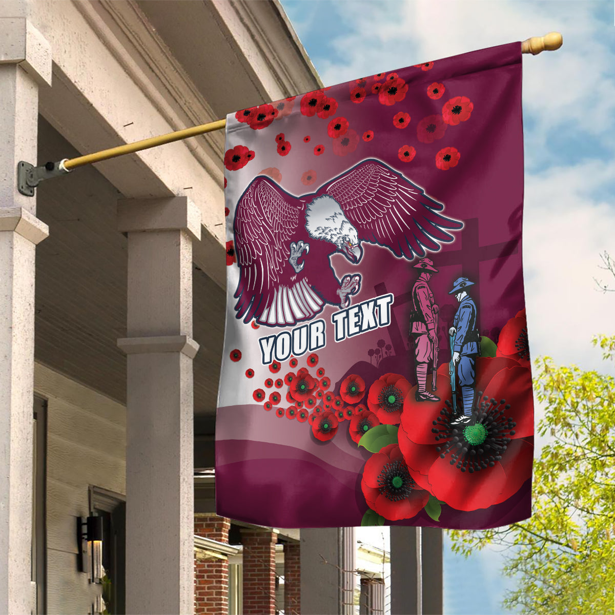 Custom Sea Eagle Rugby ANZAC Garden Flag The Military Soldiers with Red Poppy - Vibe Hoodie Shop