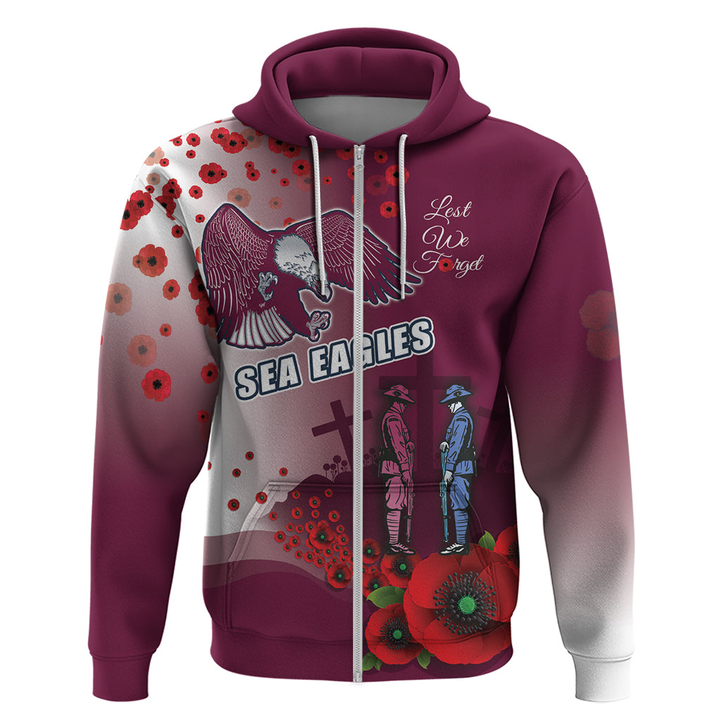 Custom Sea Eagle Rugby ANZAC Hoodie The Military Soldiers with Red Poppy LT9 - Vibe Hoodie Shop