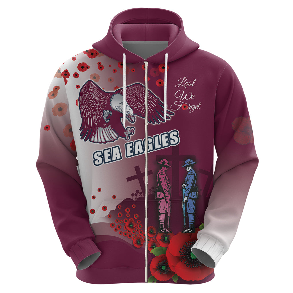 Custom Sea Eagle Rugby ANZAC Hoodie The Military Soldiers with Red Poppy LT9 - Vibe Hoodie Shop