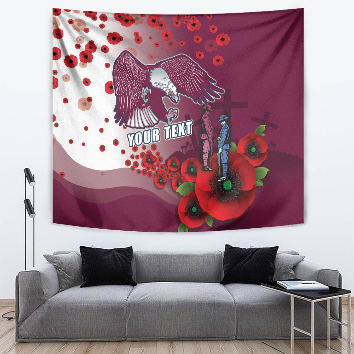 Custom Sea Eagle Rugby ANZAC Tapestry The Military Soldiers with Red Poppy - Vibe Hoodie Shop