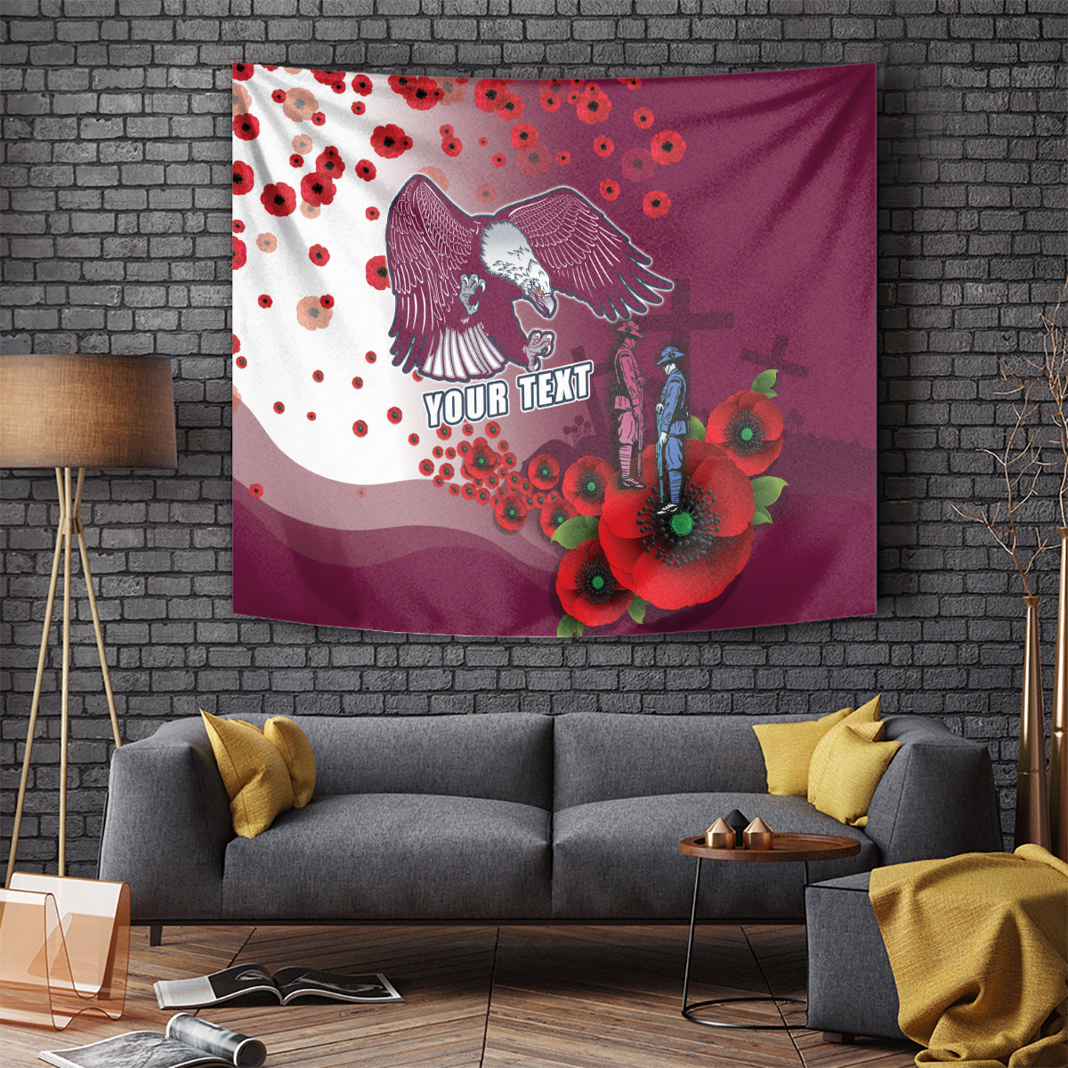 Custom Sea Eagle Rugby ANZAC Tapestry The Military Soldiers with Red Poppy - Vibe Hoodie Shop