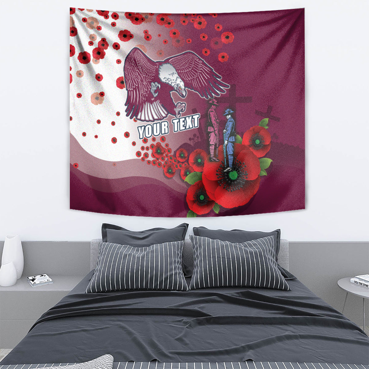 Custom Sea Eagle Rugby ANZAC Tapestry The Military Soldiers with Red Poppy - Vibe Hoodie Shop